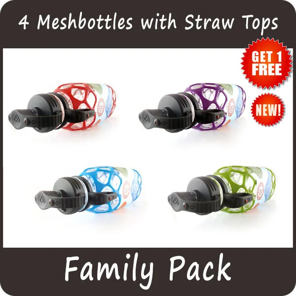 Family Pack (4 Meshbottles with Straw Tops) - 32 oz  Meshbottles - Plastic-free  Water Bottles