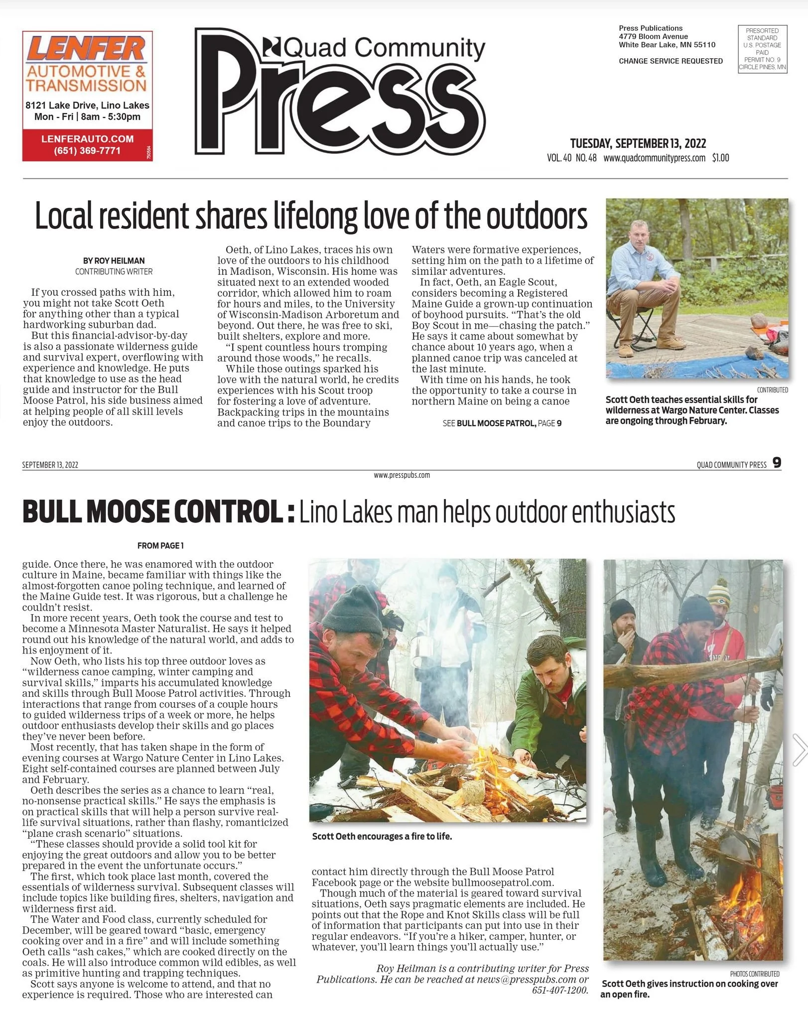 Bull Moose Patrol Featured in Quad Community Press