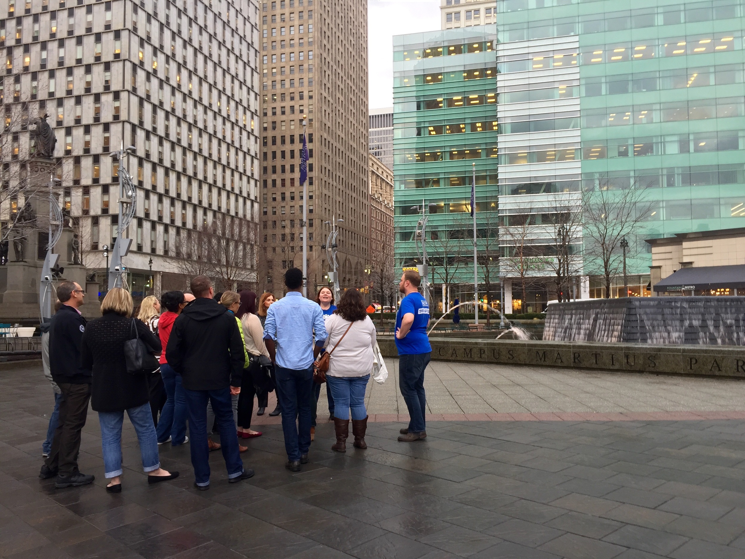 Checking out Campus Martius Park between stops.