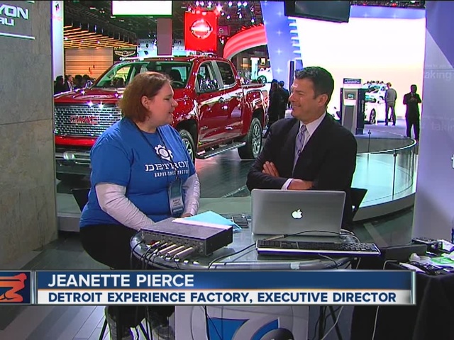 (WXYZ) - Jeanette Pierce from the Detroit Experience Factory joined Stephen Clark on WXYZ's Detroit Auto Show Webcast to discuss showing off the city of Detroit to the thousands of visitors for the North American International Auto Show. She talked about how the Detroit Experience Factory was hired by the auto show to set up an information booth inside the press center to help show off the city to visitors. On their website, weknowdetroit.org , you can sign up to see the public tours of Detroit this winter, or even customize your own Detroit tour with the help of the Detroit Experience Factory. For more information, watch Jeanette's interview in the video player above and visit weknowdetroit.org . http://www.fox47news.com/news/detroit-experience-factory-showing-off-the-city-to-detroit-auto-show-visitors
