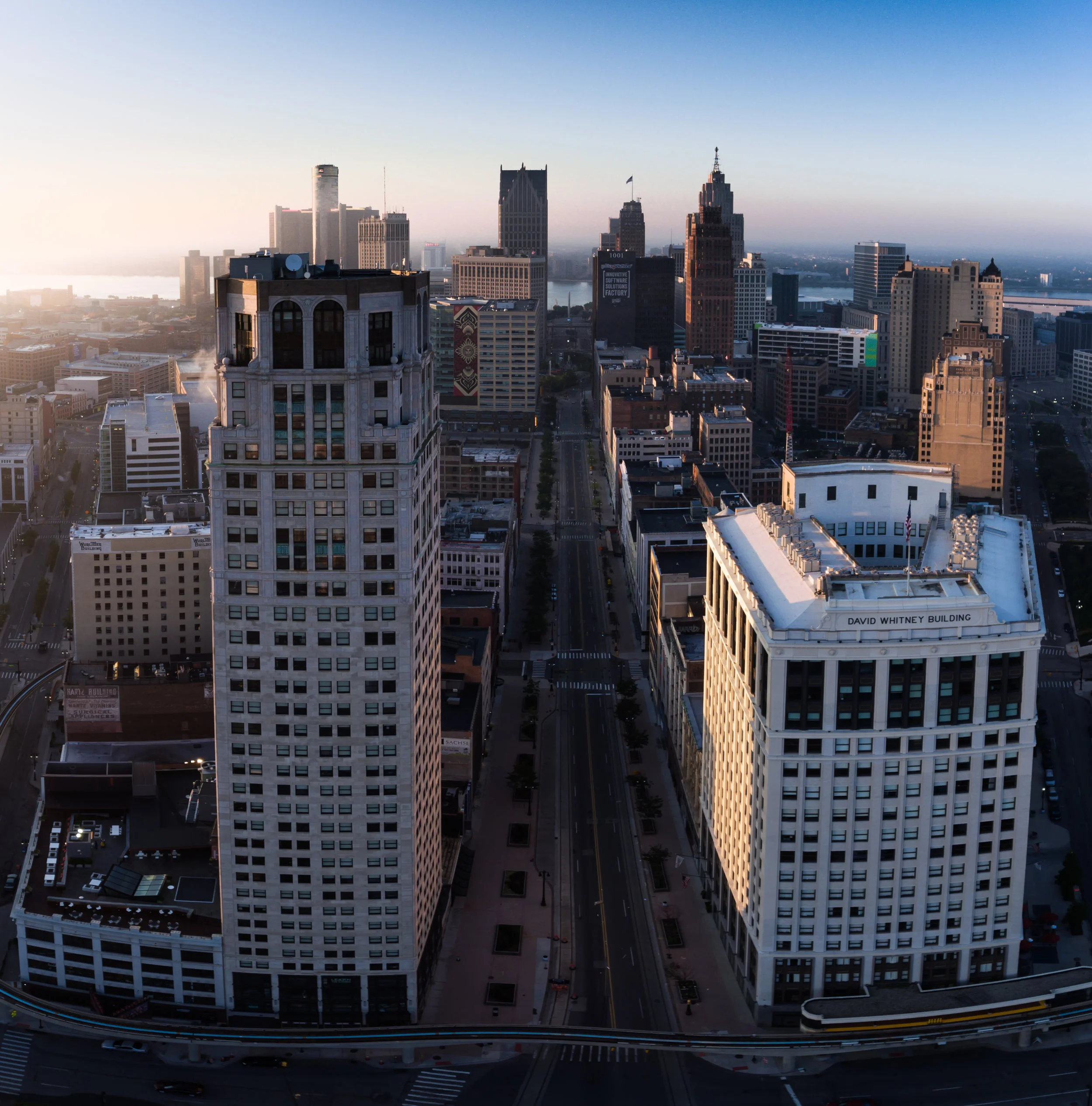 Looking South over Woodward Ave in Downtown Detroit