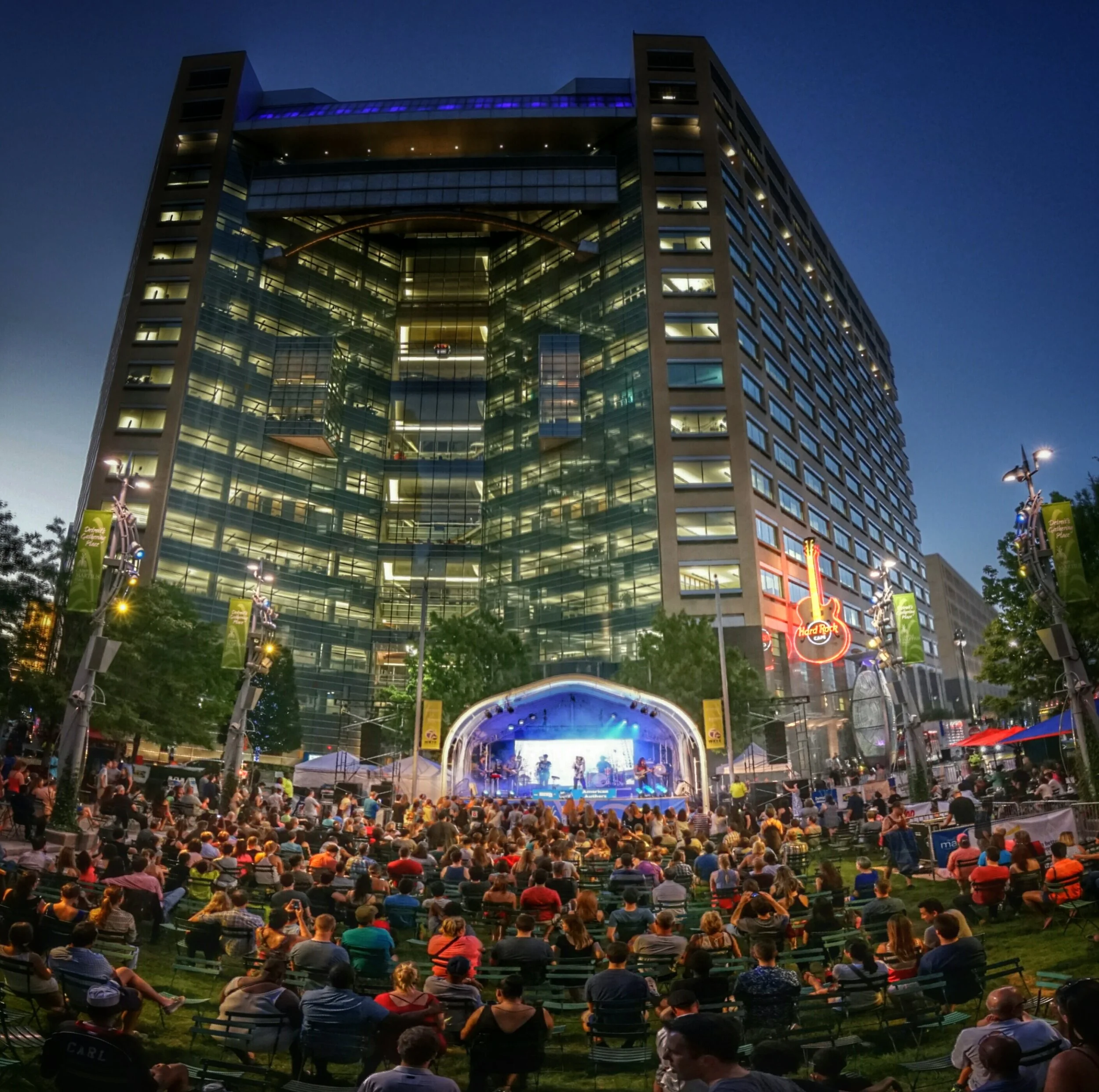 An outdoor concert at Detroit's Campus Martius Park