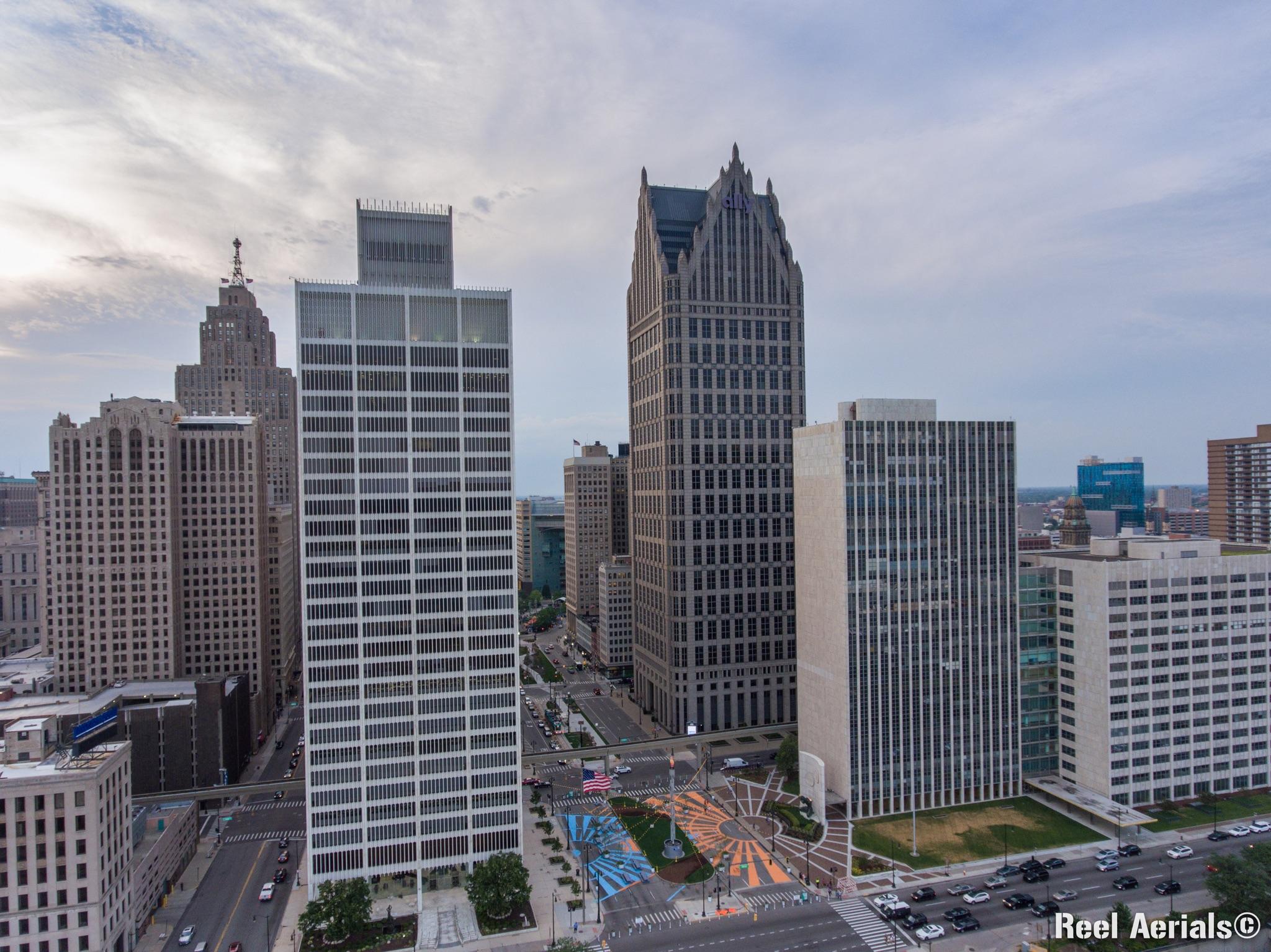 Detroit's newest public space: The Spirit Plaza. Photo Credit: @ReelAerials