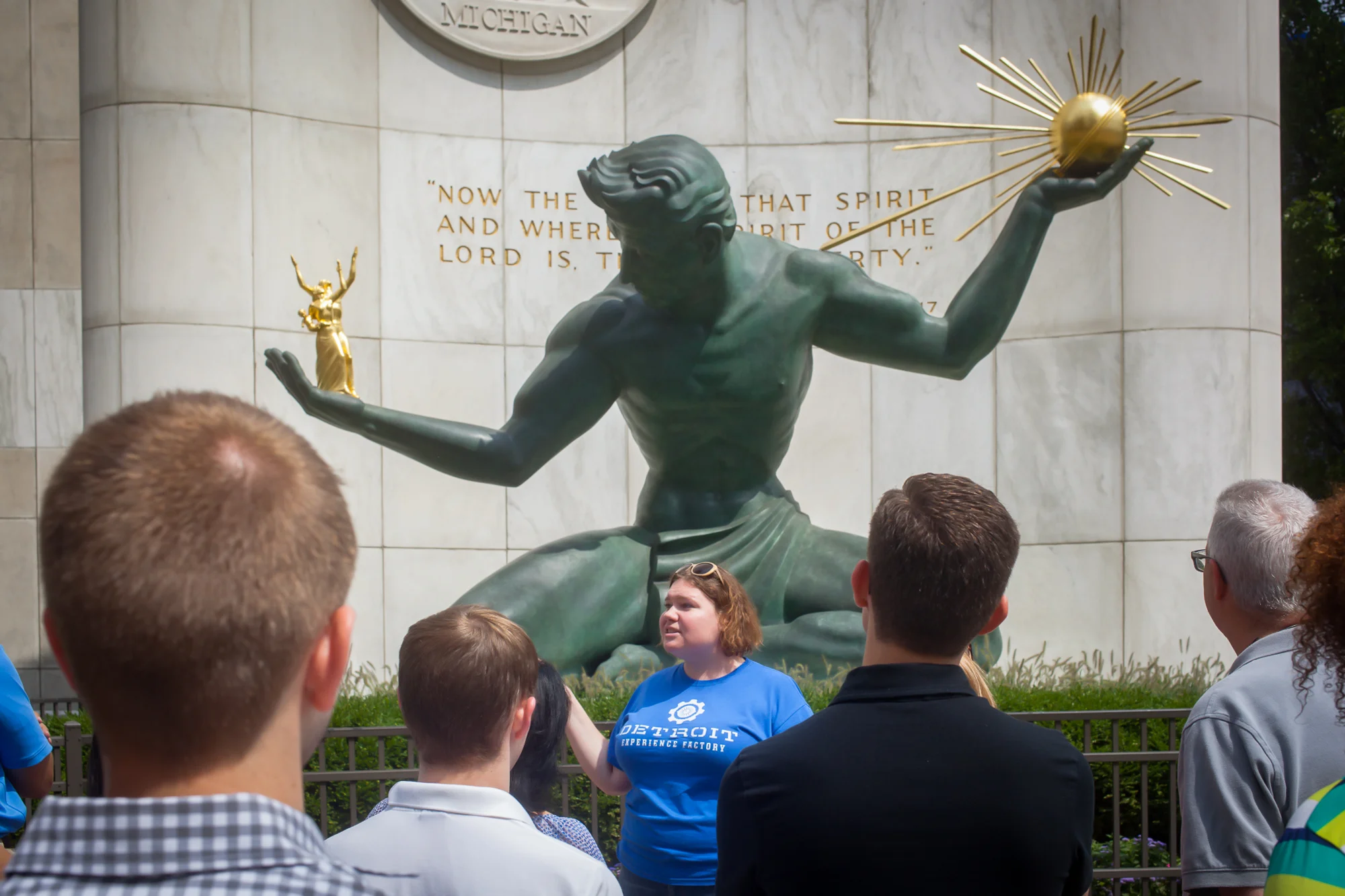 One of our DXF tours visiting the Spirit of Detroit.
