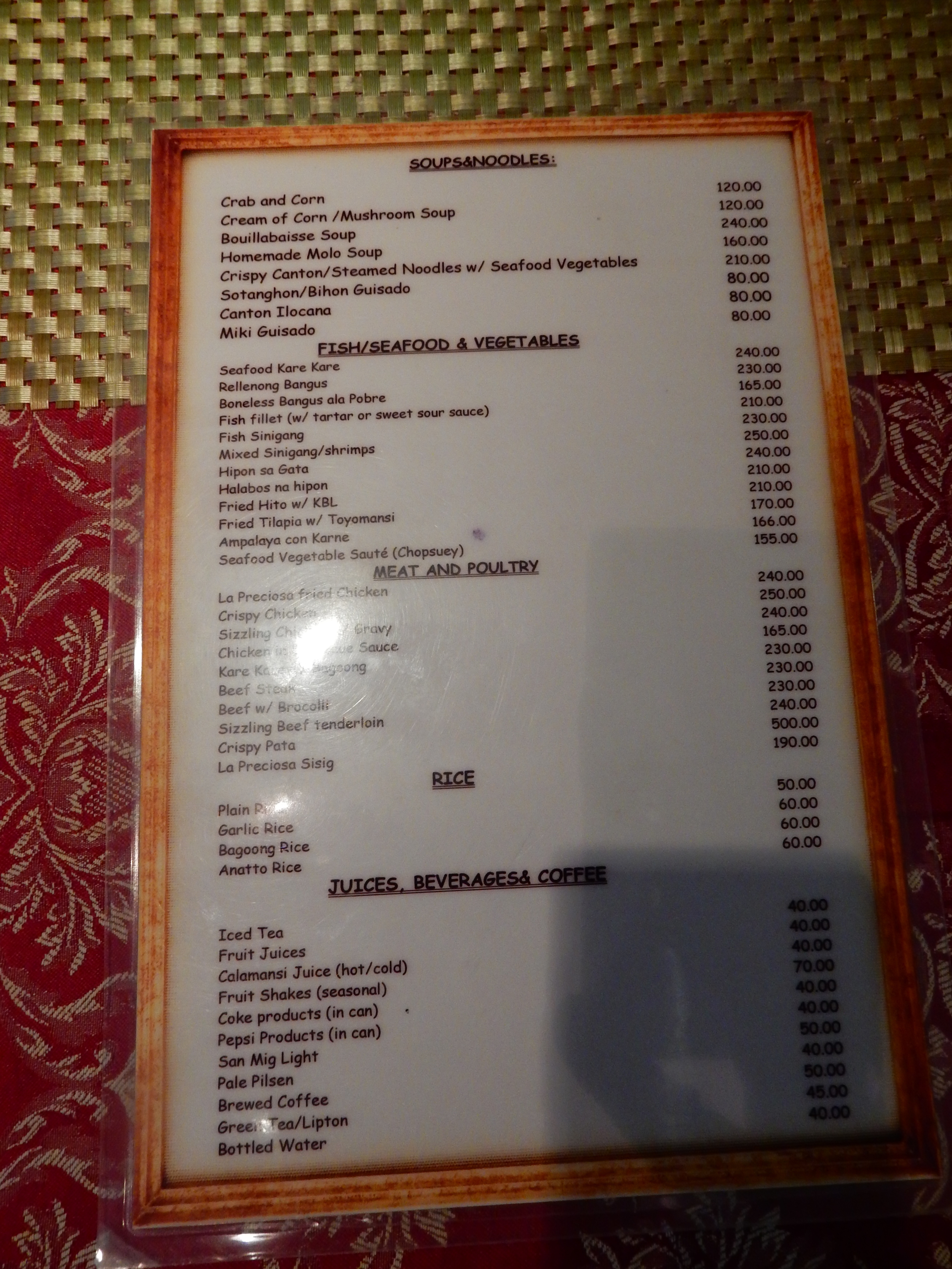 La Preciosa Menu