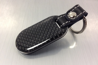 Jeep Real Carbon Fiber Leather Key Chain with Black Stitching 