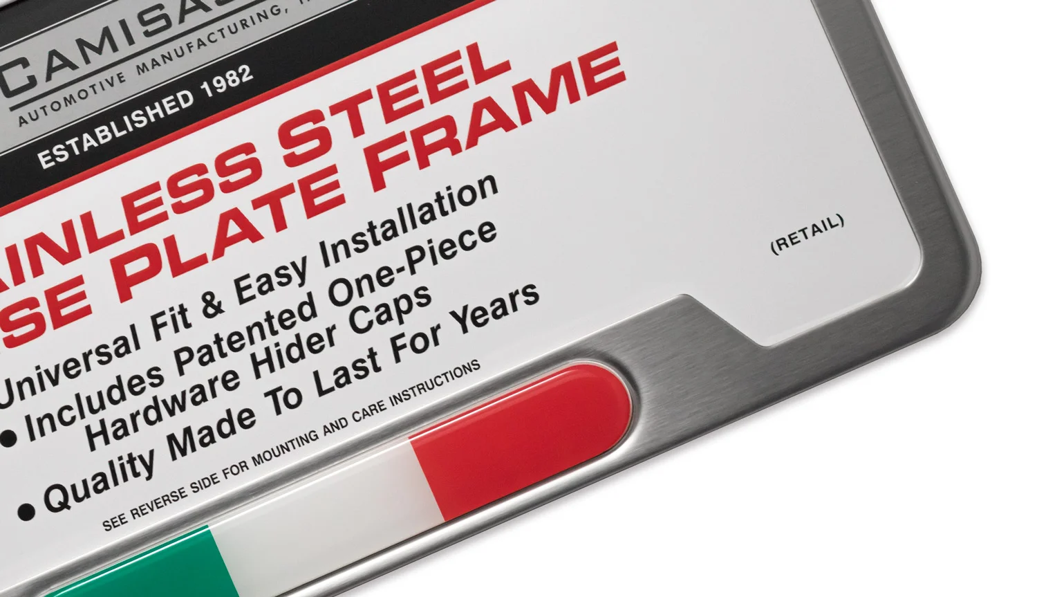 Camisasca-Automotive-Mfg-Italian-Flag-License-Plate-Frame-Nameplate-Satin.jpg