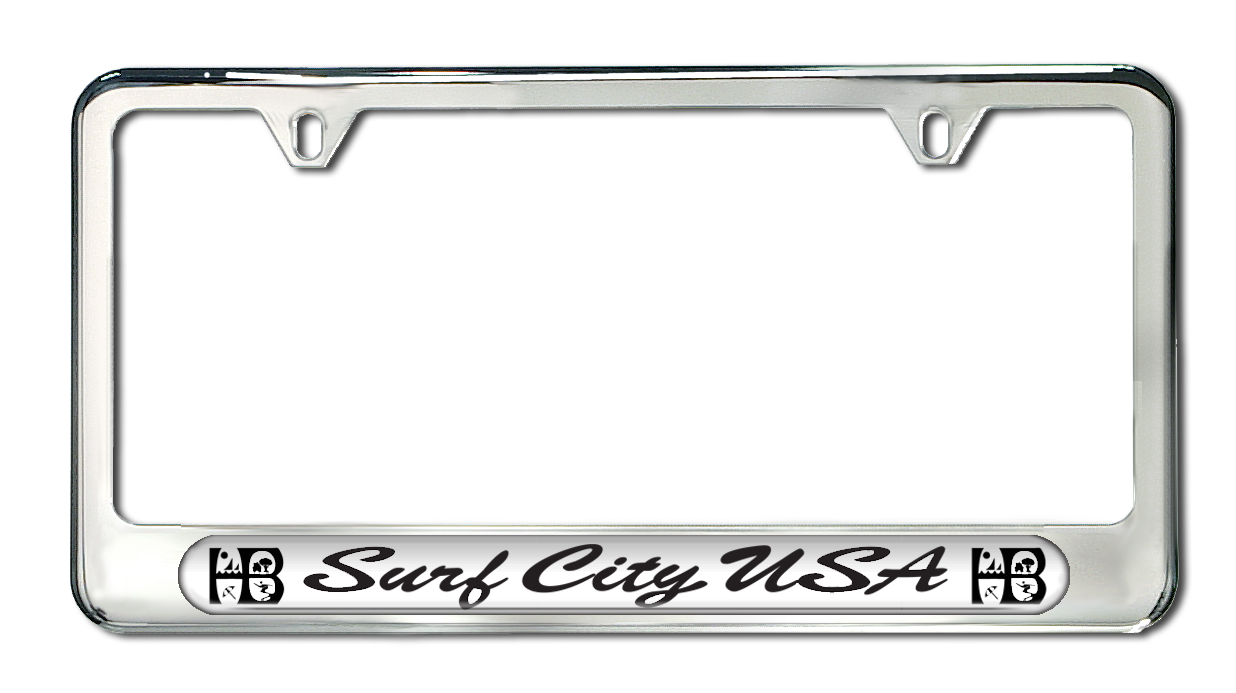 Chrome License Plate Frame I'd rather be in Huntington Beach Auto Accessory 1469 