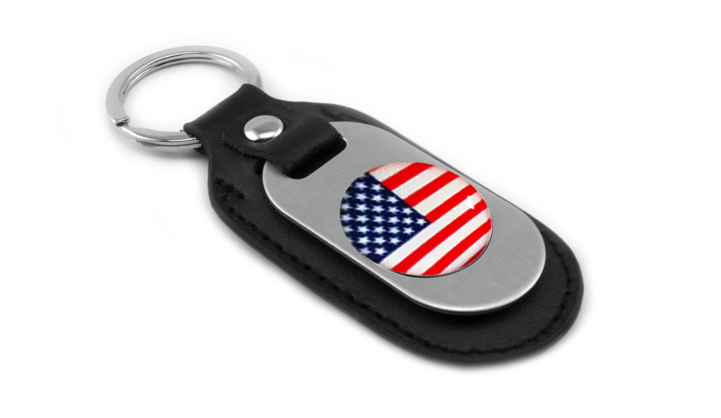 American Flag Stainless Steel Leather Keyfob