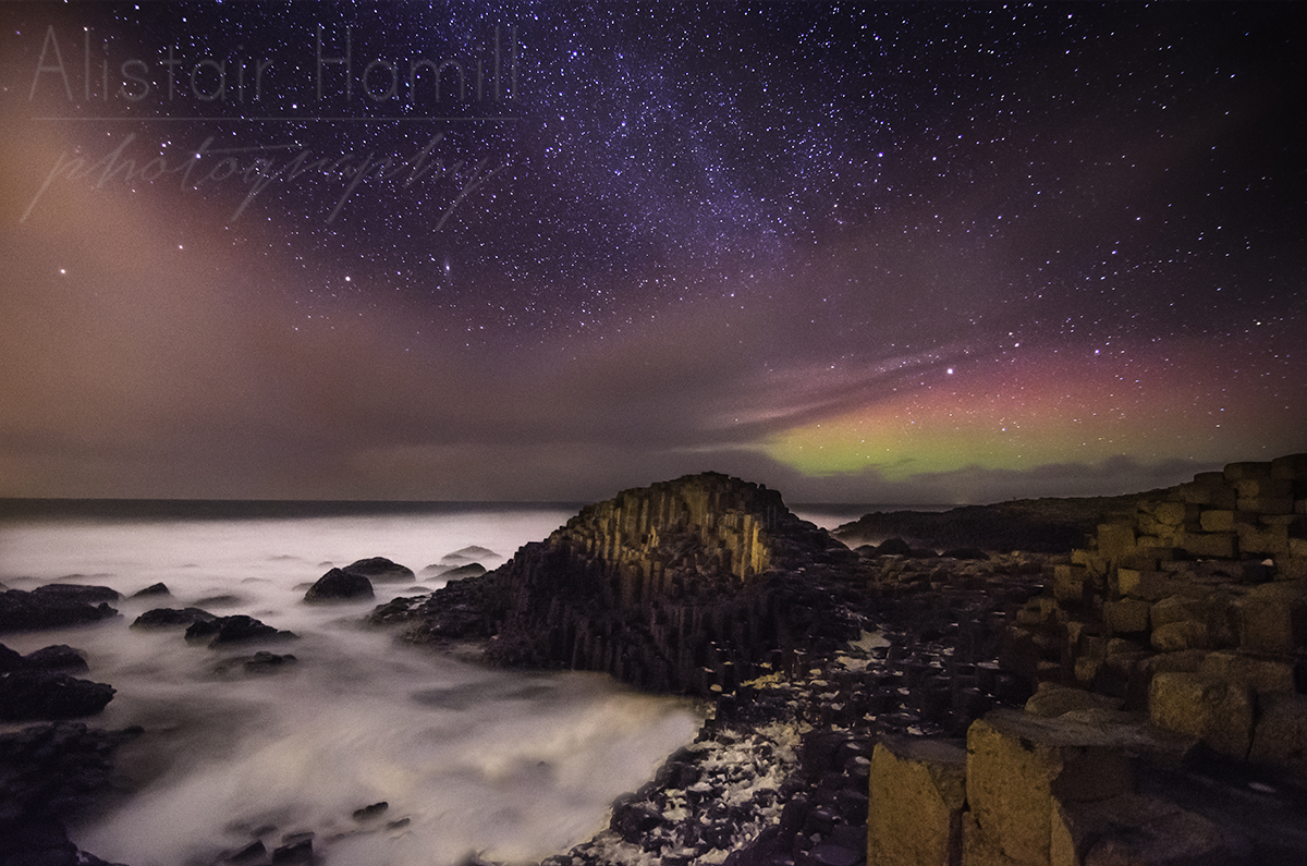 The aurora and the Milky Way put on a stunning display at the Giant's Causeway