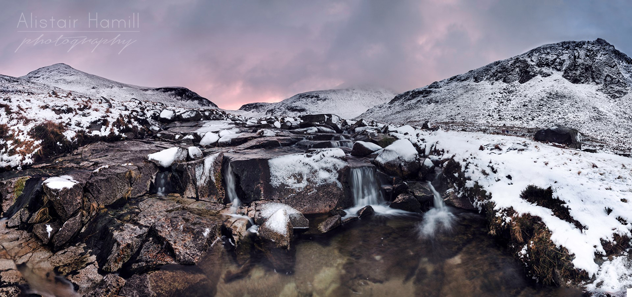 The summit of Bearnagh is directly above the mini-waterfall in the river. It was still obscured from view at this time as the cloud hung on over the peak.