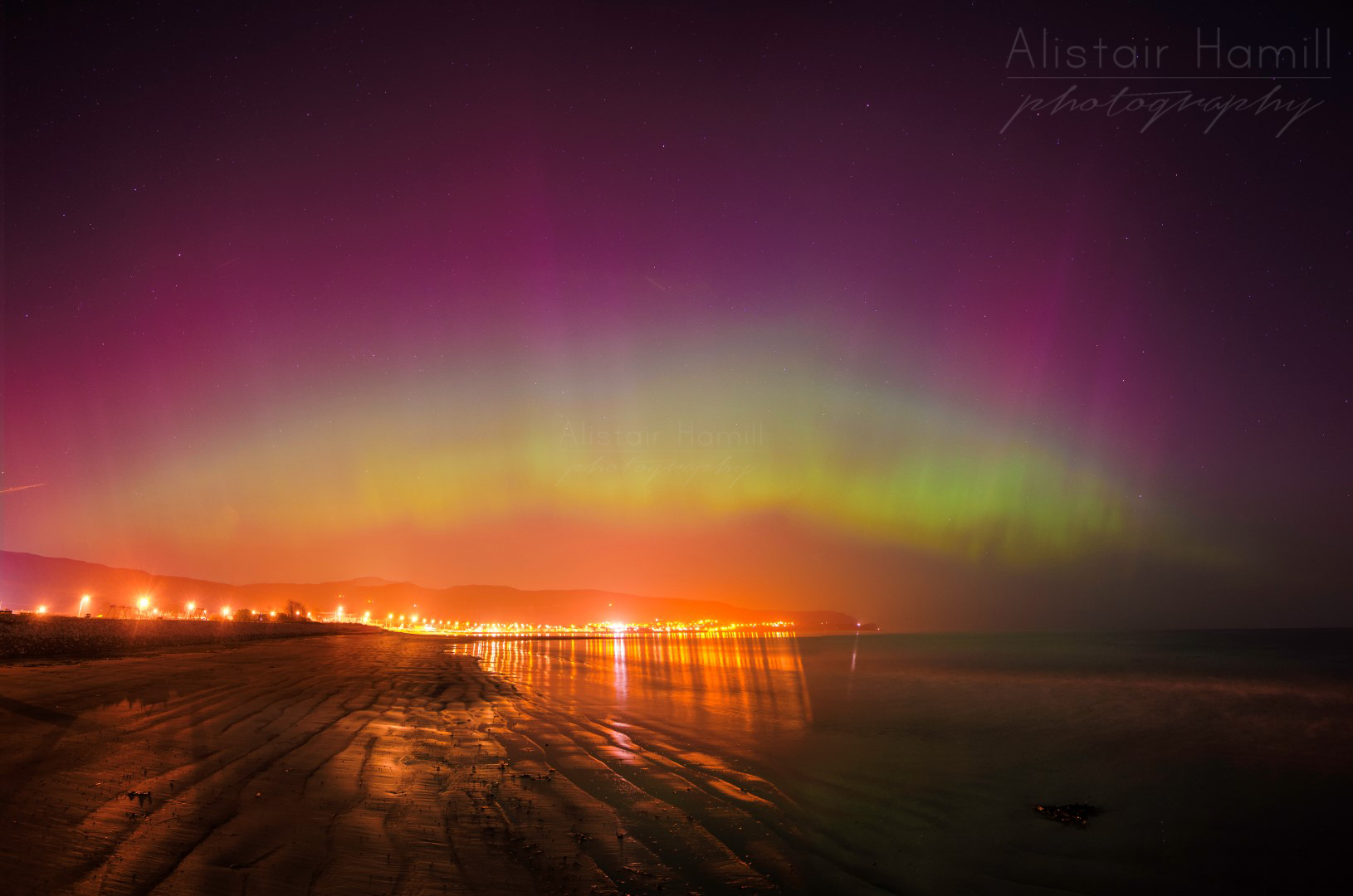 The St Patrick's Day aurora at its peak at Carnlough, Co Antrim