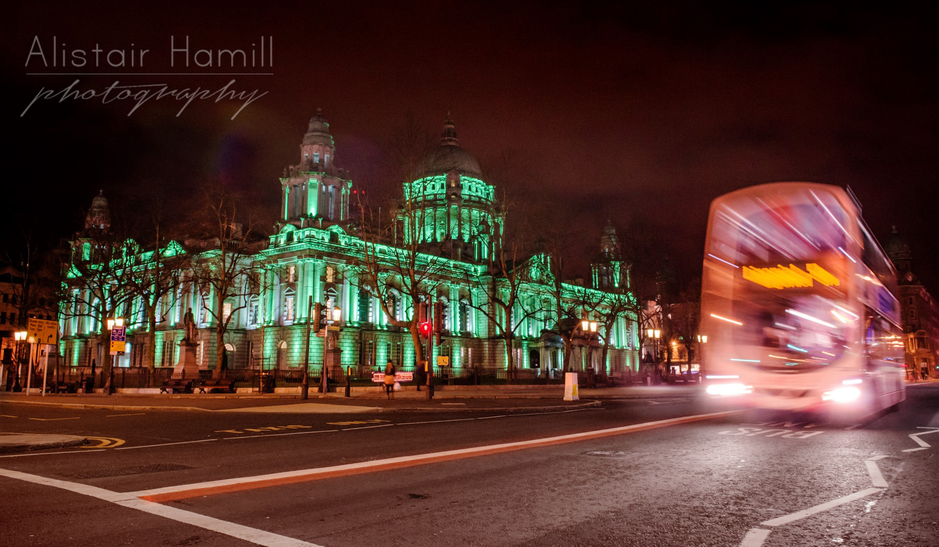 Belfast's City Hall, lit up green for St Patrick's Day 2014