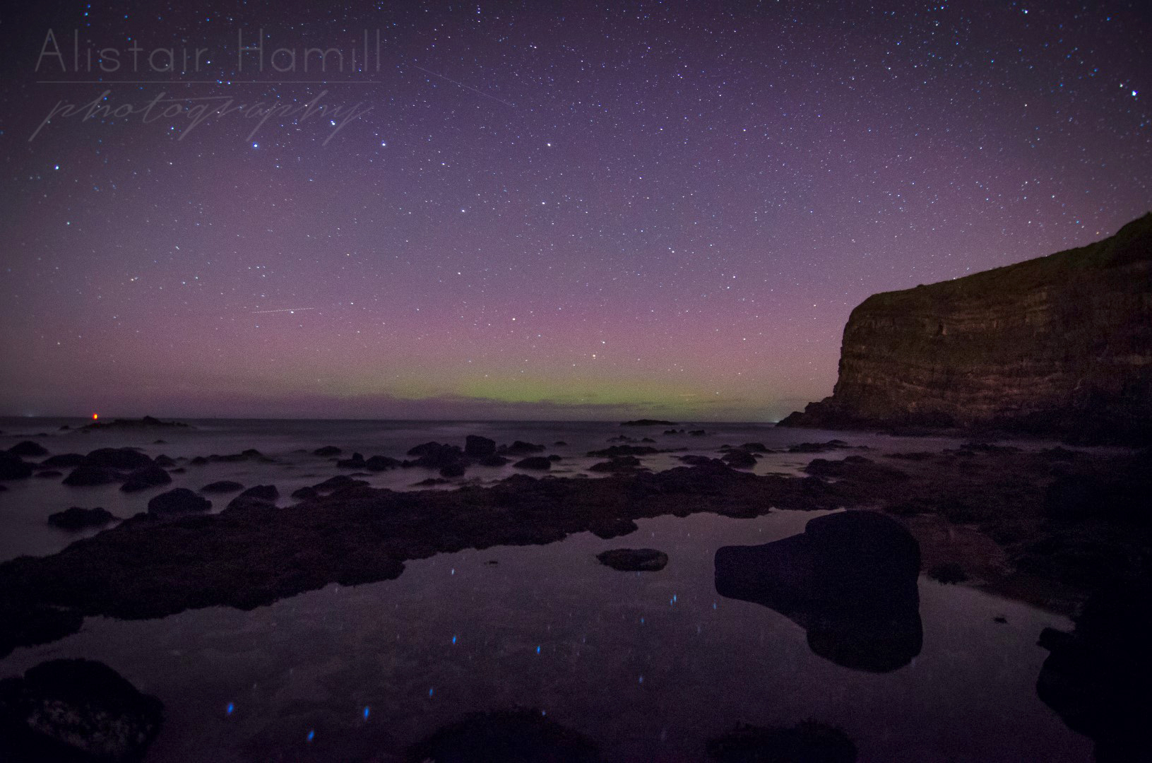 The aurora continued to intensify slightly as the night progressed.