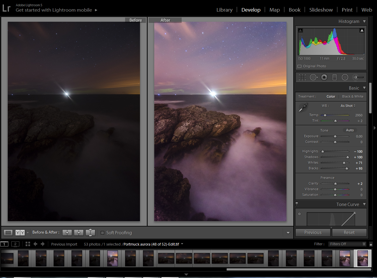 On the left is the image as it first appeared in Lightroom on import, and the right shows the image following my initial adjustments, As RAW images contain a lot of information - more than can be presented in one image - the image on the left is just one possible version or way of presenting the data collected by the camera. 