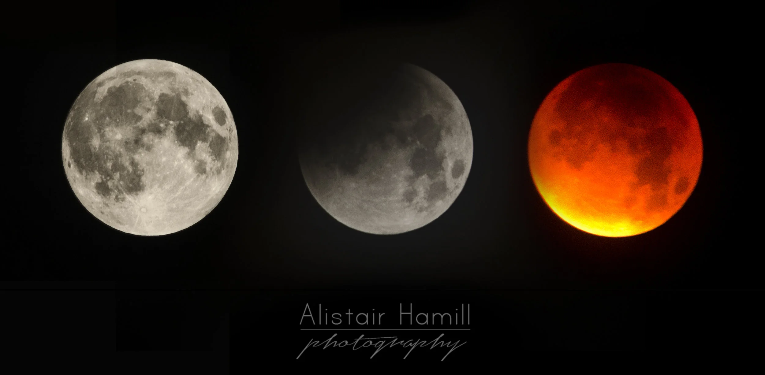 A montage of some of the shots I got during 2015's lunar eclipse, when the moon turned red.