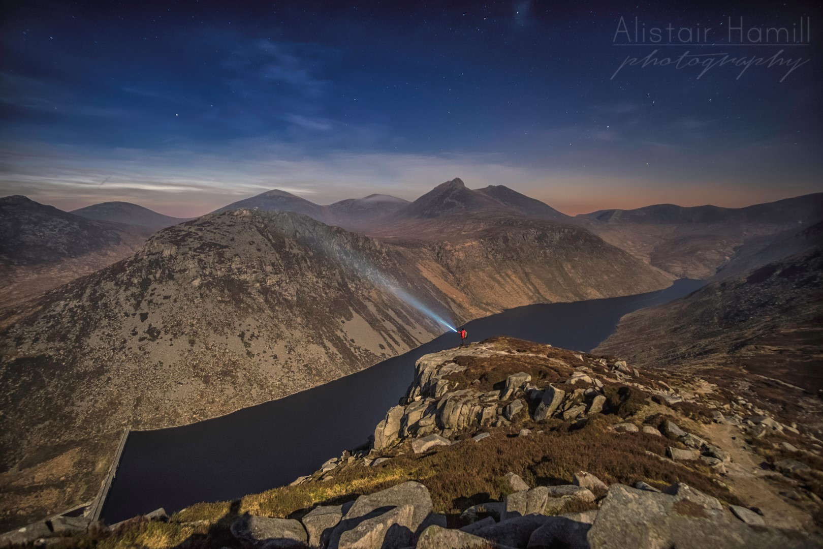 My good buddy, Ryan Simpson, poses in the moonlight, with Bearnagh behind him. We picked our way down very carefully that evening after witnessing the rescue...!