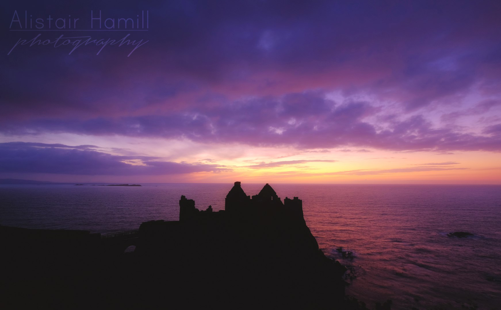 I thought this image would work better if I put the silhouette of the ruins of Dunluce Castle front and centre. The Castle acts as a magnet - your eye starts here, but then is drawn out to the colours of the sky, before being drawn back in again to the castle. In that way, a dynamic is created in the image, without the need to put Dunluce to the side (I thought the image may have been a bit imbalanced then).