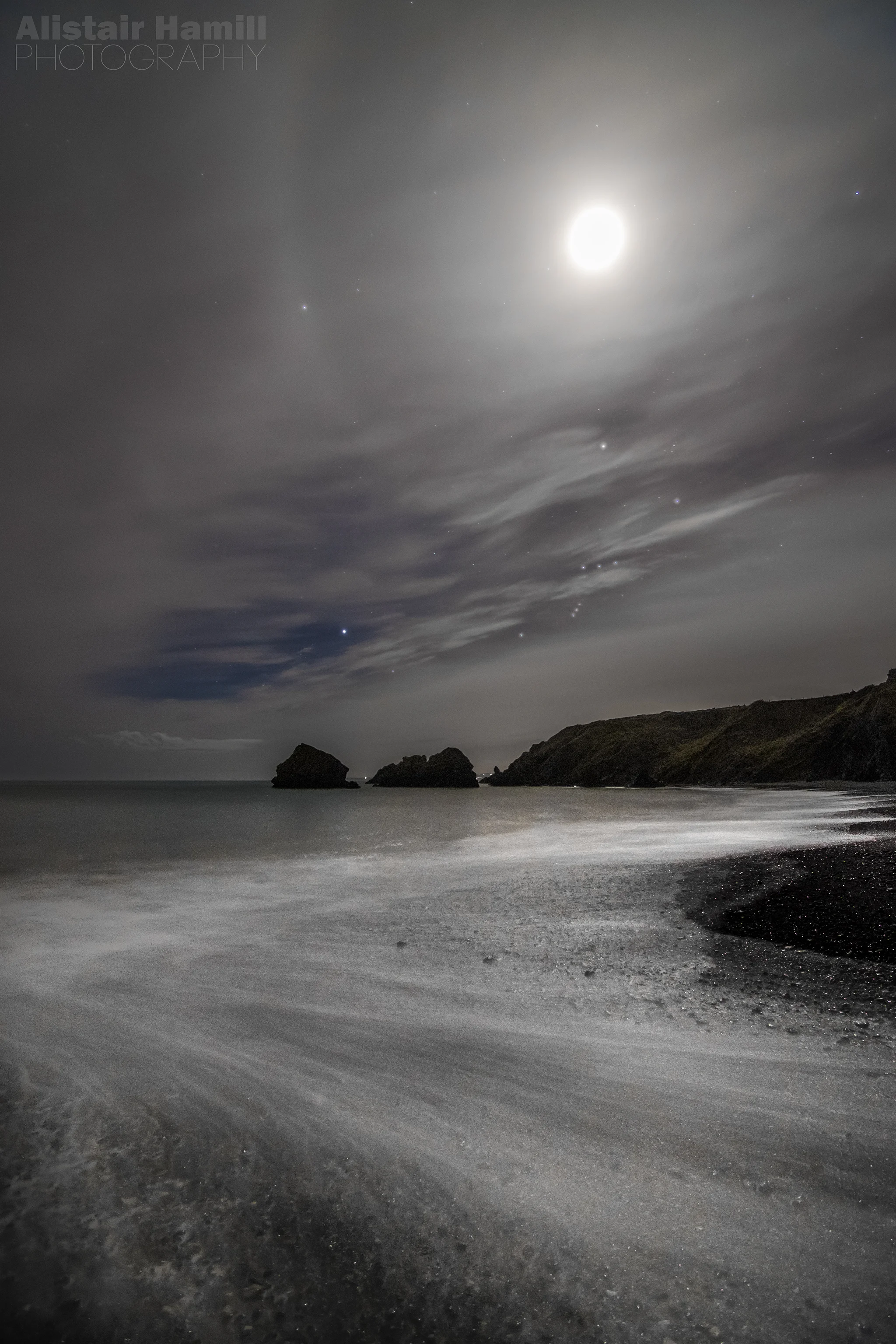 Partial 22 degree halo and a little bit of Orion getting in on the action again at the Copper Coast, Ireland.