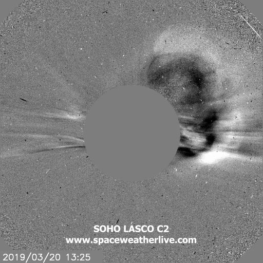 The CME launching out from the Sun on Wednesday.
