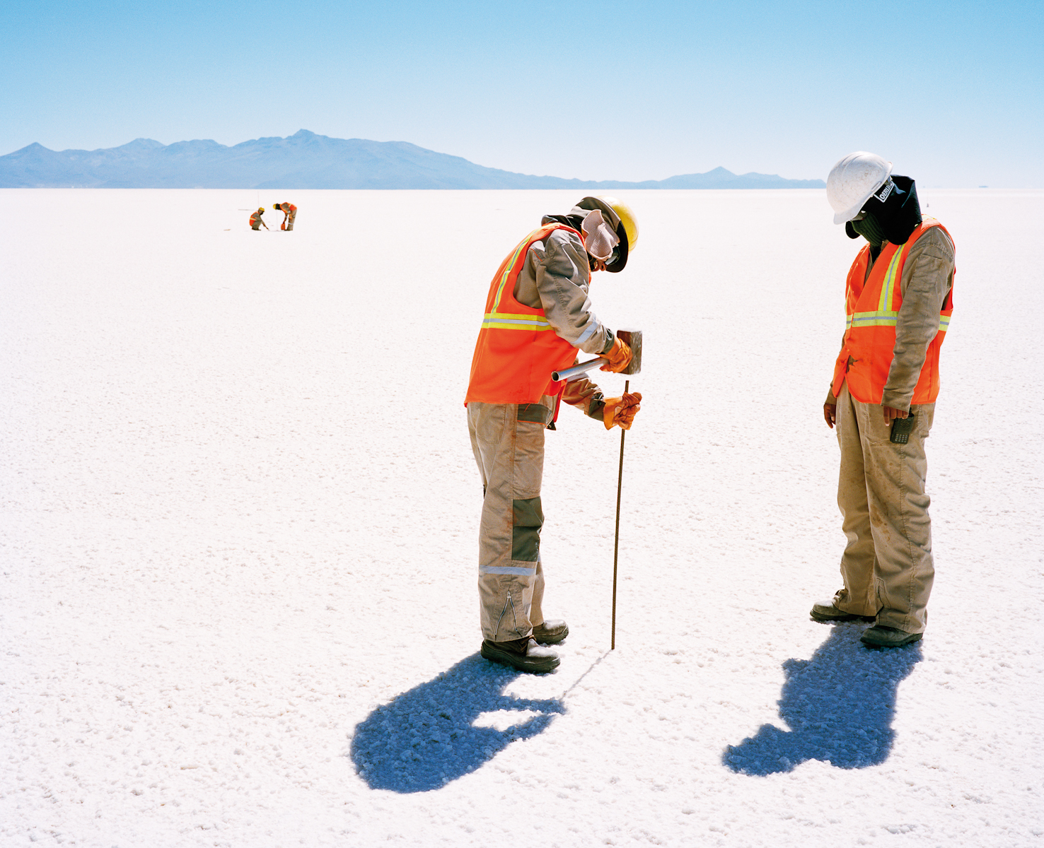   Workers at lithium construction site in the Salar de Uyuni, Bolivia  