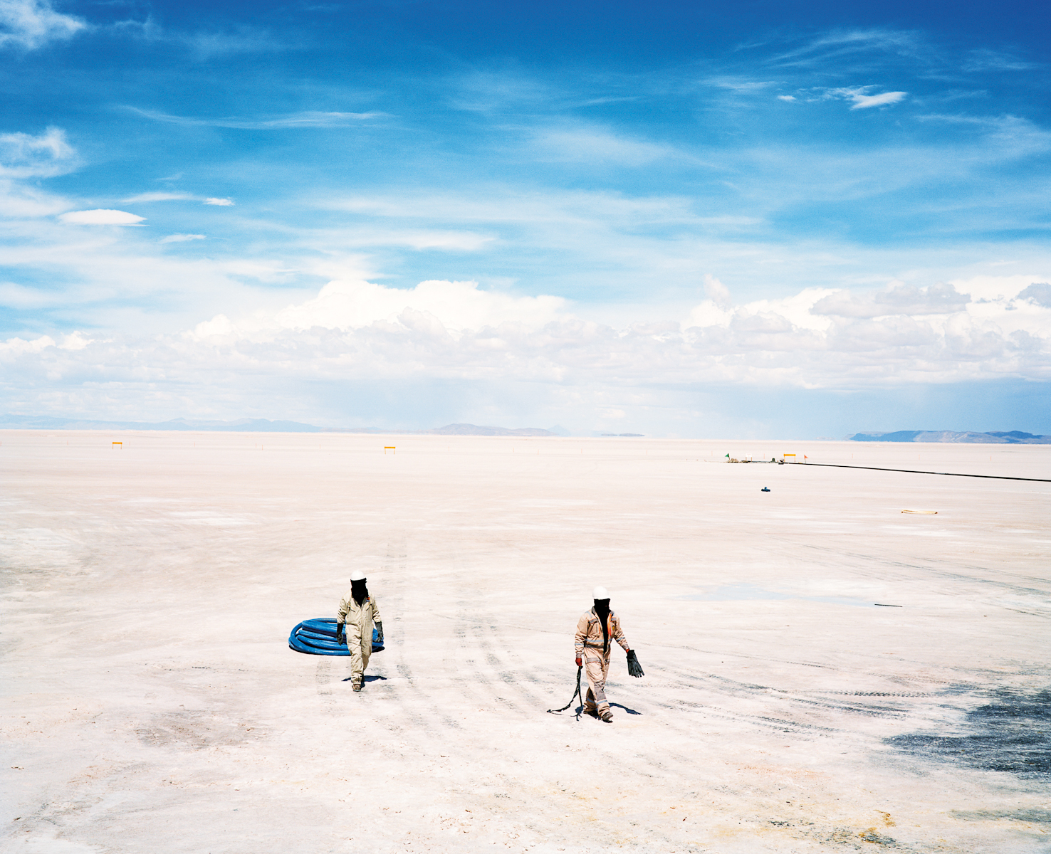   Workers at lithium constructions site in the Salar de Uyuni, Bolivia  