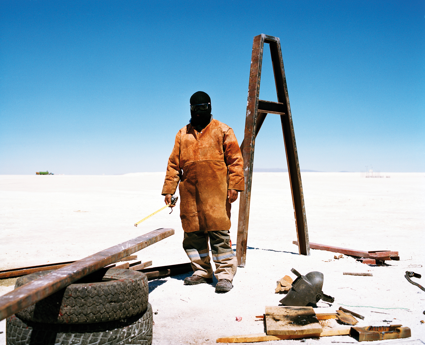   Workers at lithium construction site in the Salar de Uyuni, Bolivia  