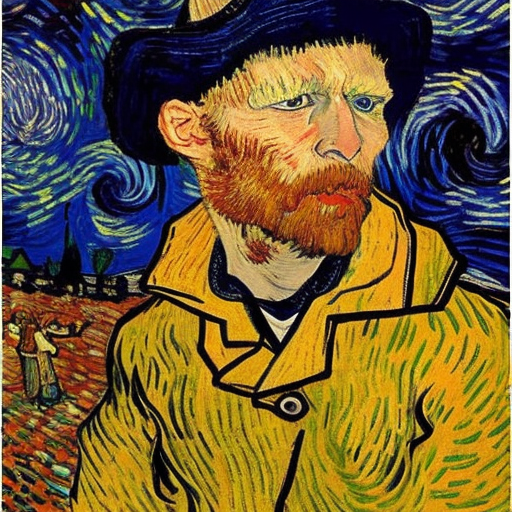 "A man experiencing happiness surrounded by ghosts by Van Gogh"