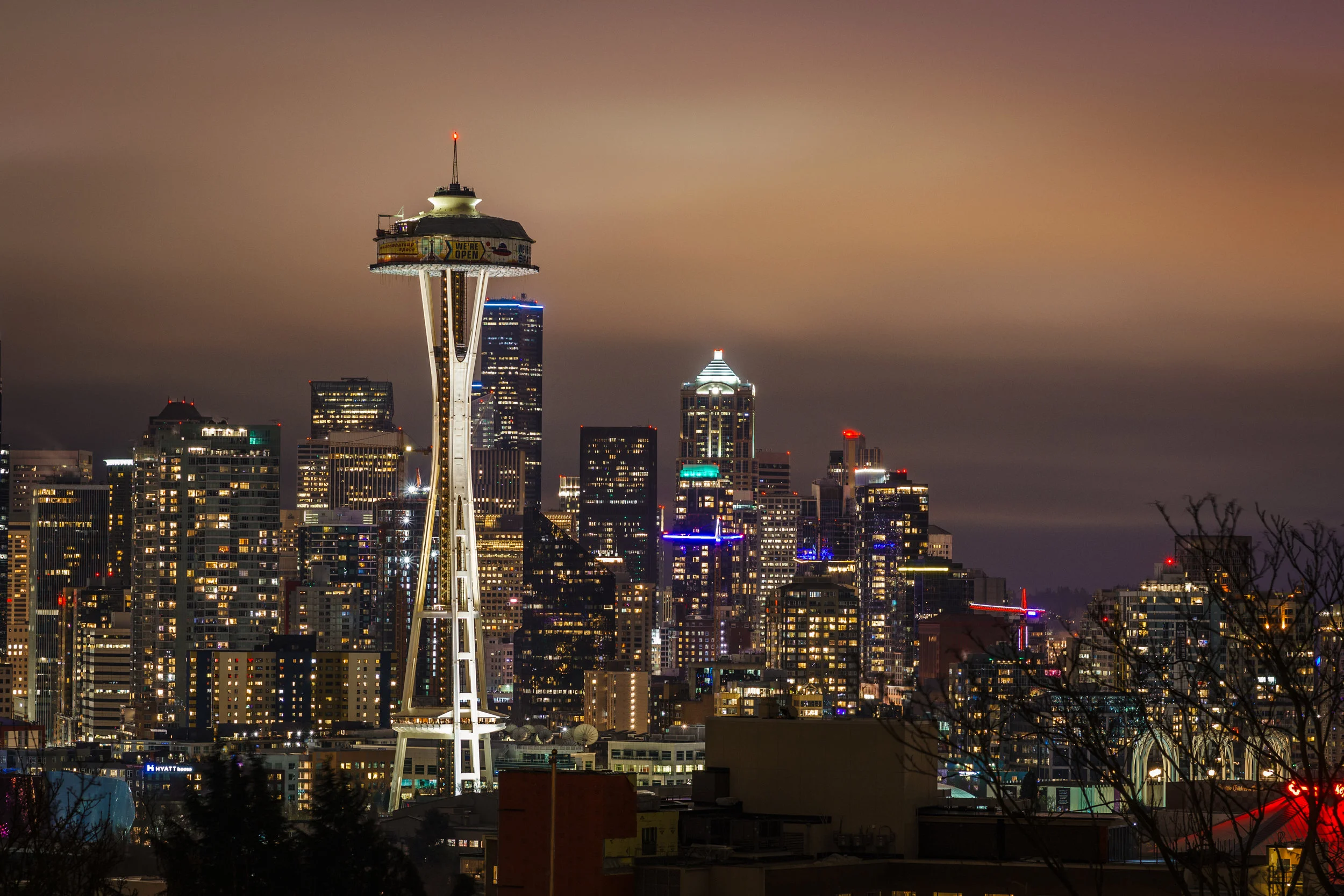 The city at night during winter.