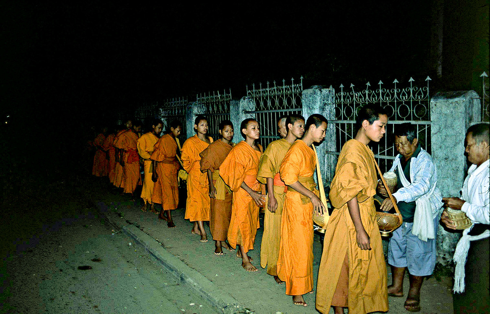 Monks receiving alms, Luang Prabang