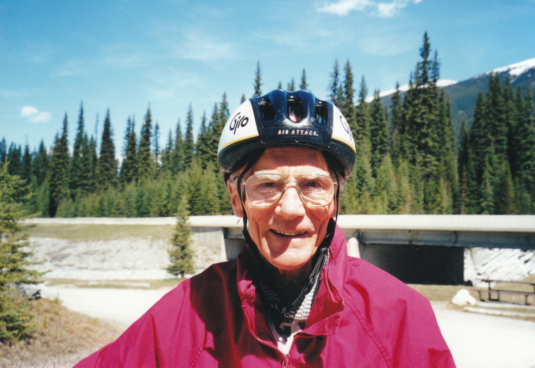 Cycling in the Rocky Mountains, with Freda in the 'support vehicle'
