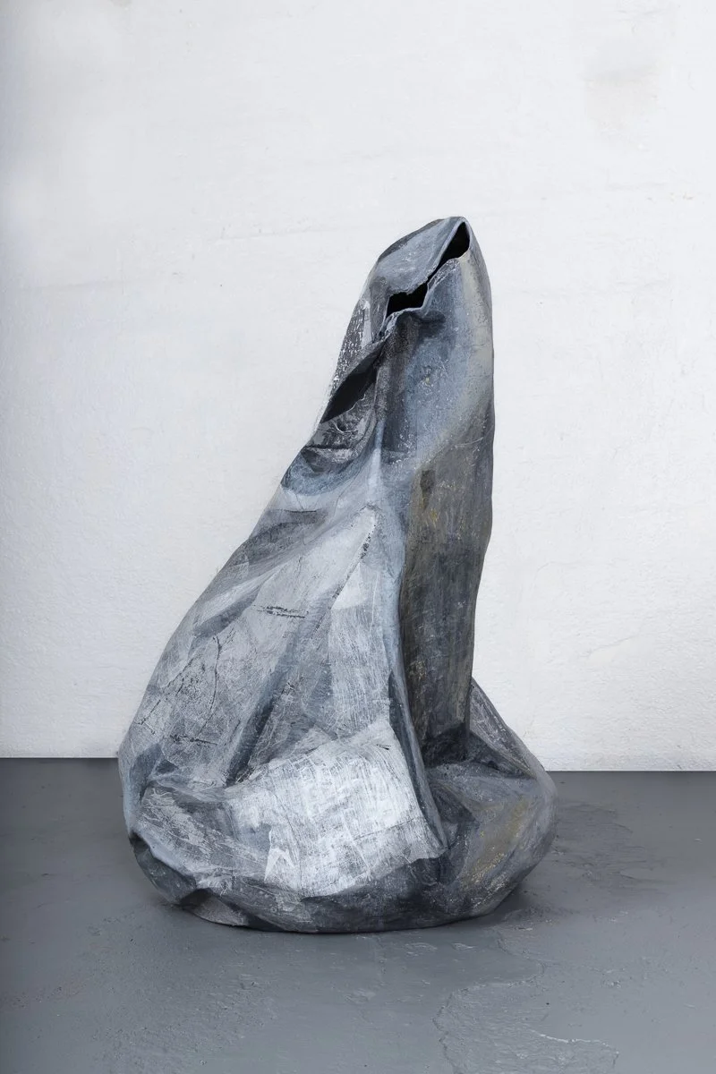 Folded Figurine, 2020, papier-mâché, graphite, acrylic paint, and colored pencil, 35x28x24 inches
