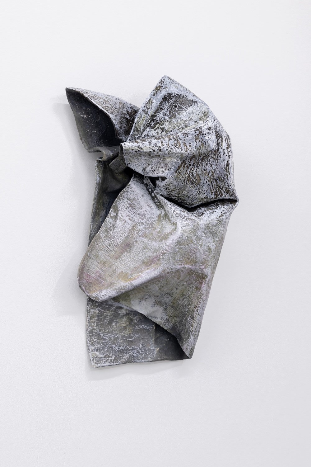 Resting Piece, 2024, ink, acrylic, graphite, aqua resin, and papier-mâché, 21.5 x 5.5 x 14 inches