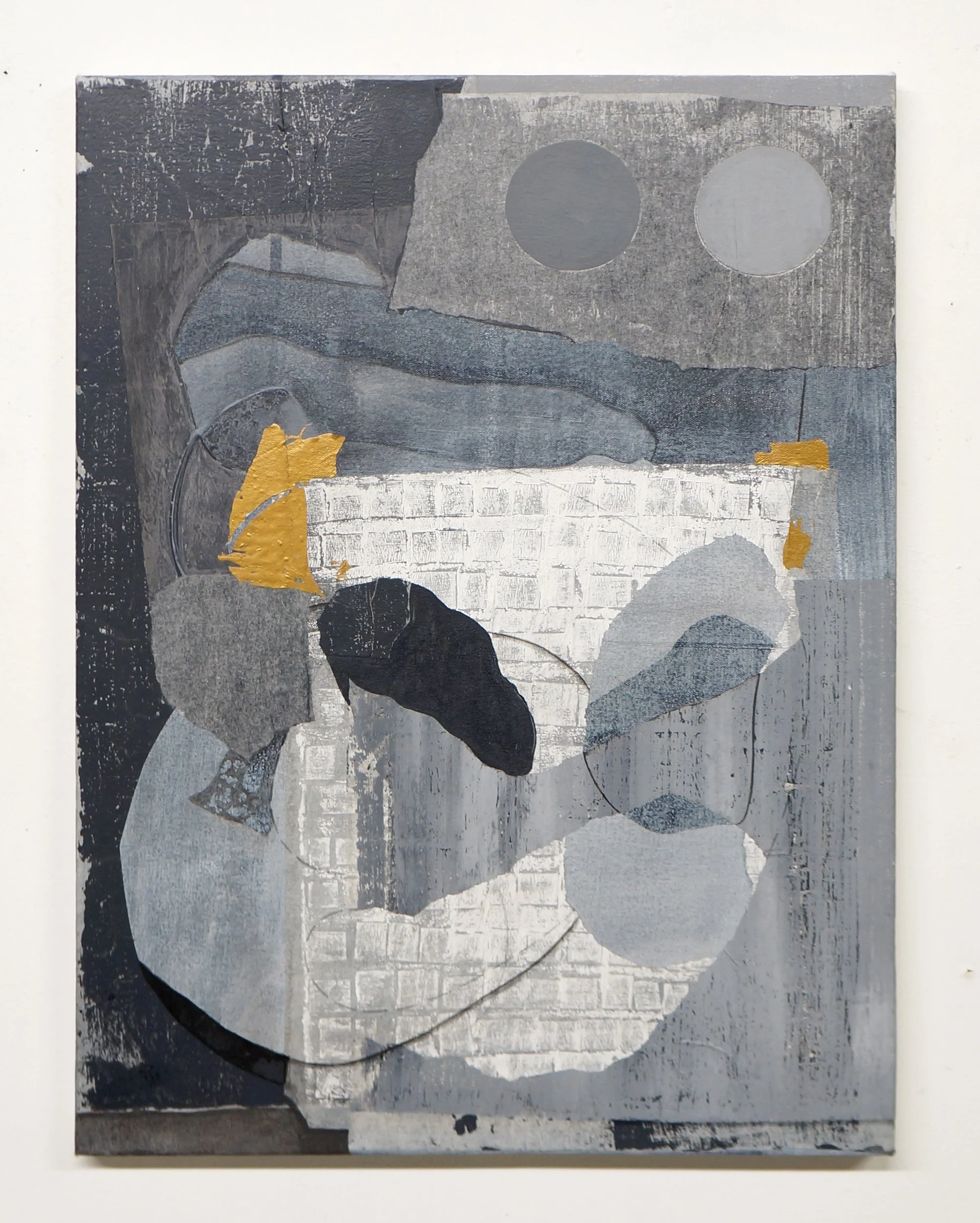 Geometry of an Unintended Opening, 2017, ink, acrylic, flashe paint, and collage on canvas, 24 x 18 inches