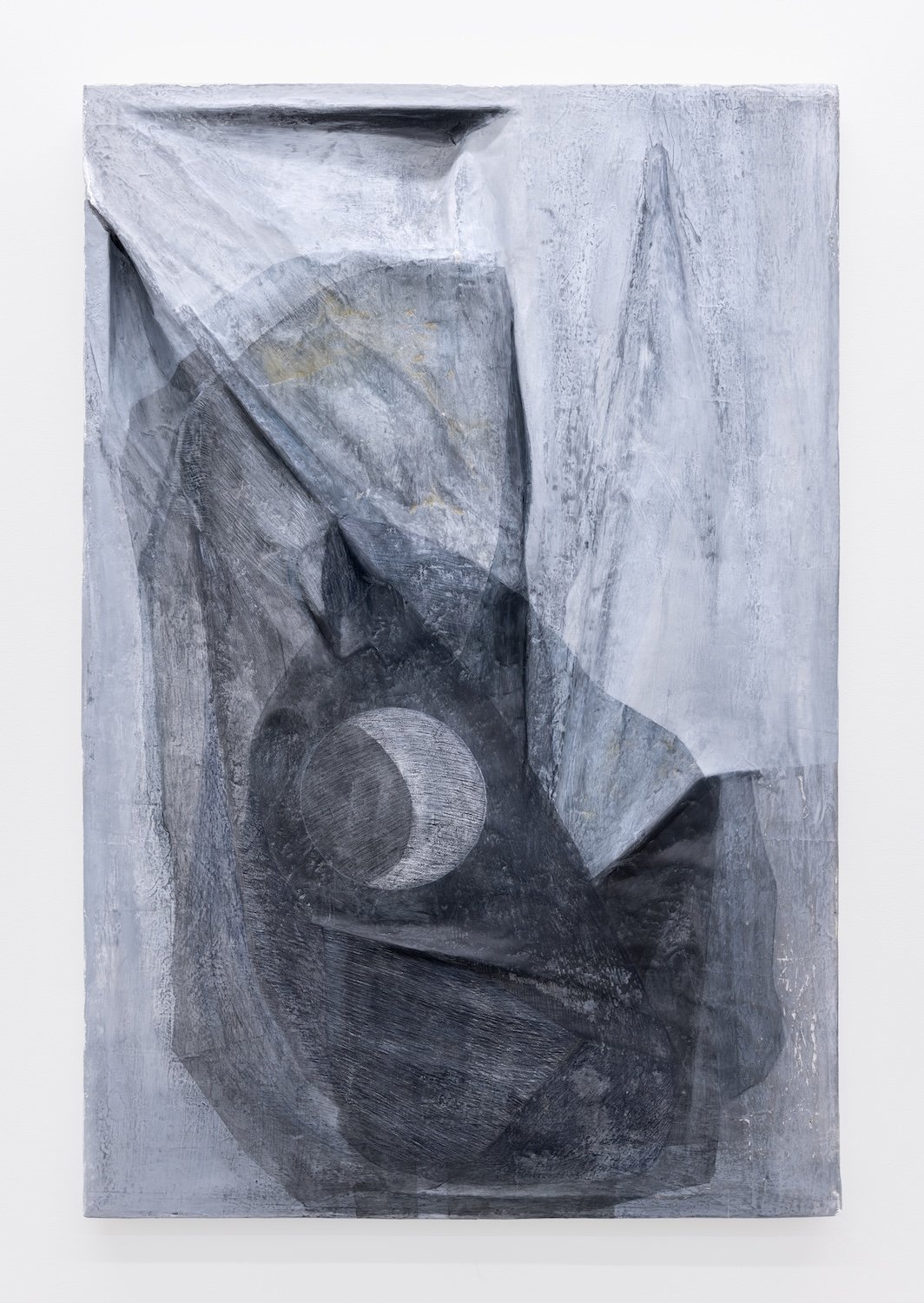 Night Voyage, 2020, papier-mâché, graphite, acrylic paint, and colored pencil on wood panel, 36 x 2.5 x 24 inches
