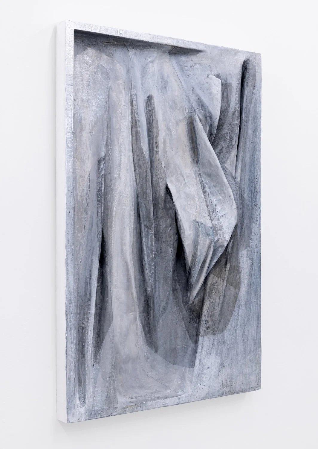 Here & There, 2020, papier-mâché, graphite, acrylic paint, and colored pencil on wood panel, 36 x 2.5 x 24 inches

