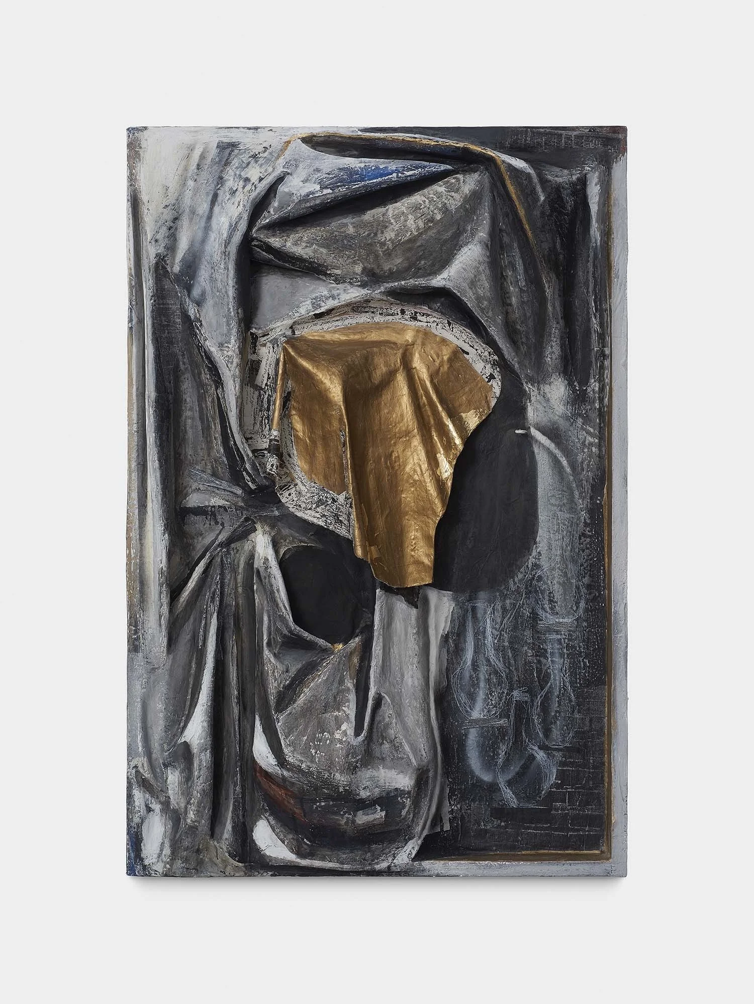 Fallen Painting, 2018, papier-mâché, ink, acrylic, spray paint, flashe paint on panel,
36 x 5 x 24 inches
