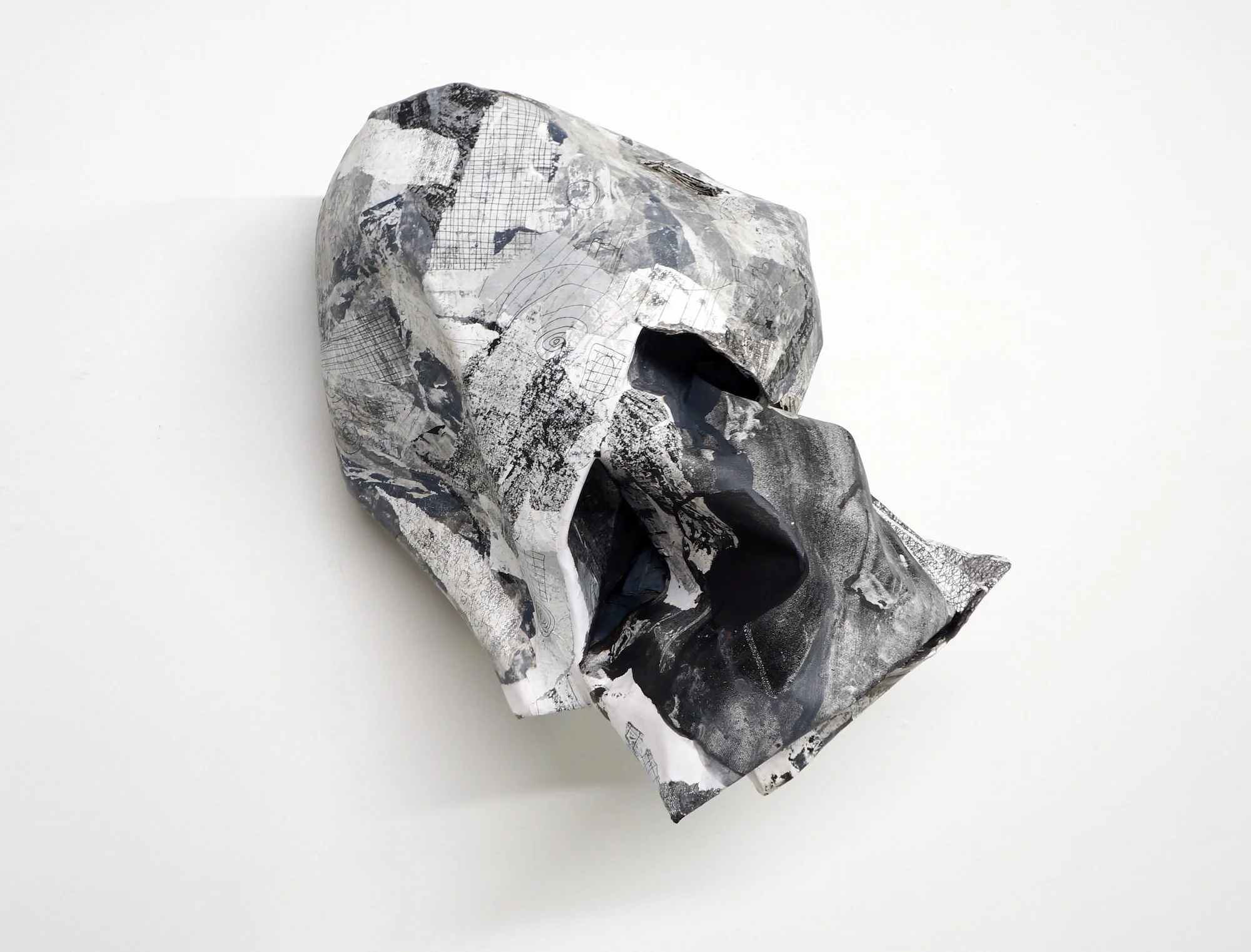 Untitled, 2017, papier-mâché, canvas, plaster, and paint, 18 x 16 x 8.5 Inches