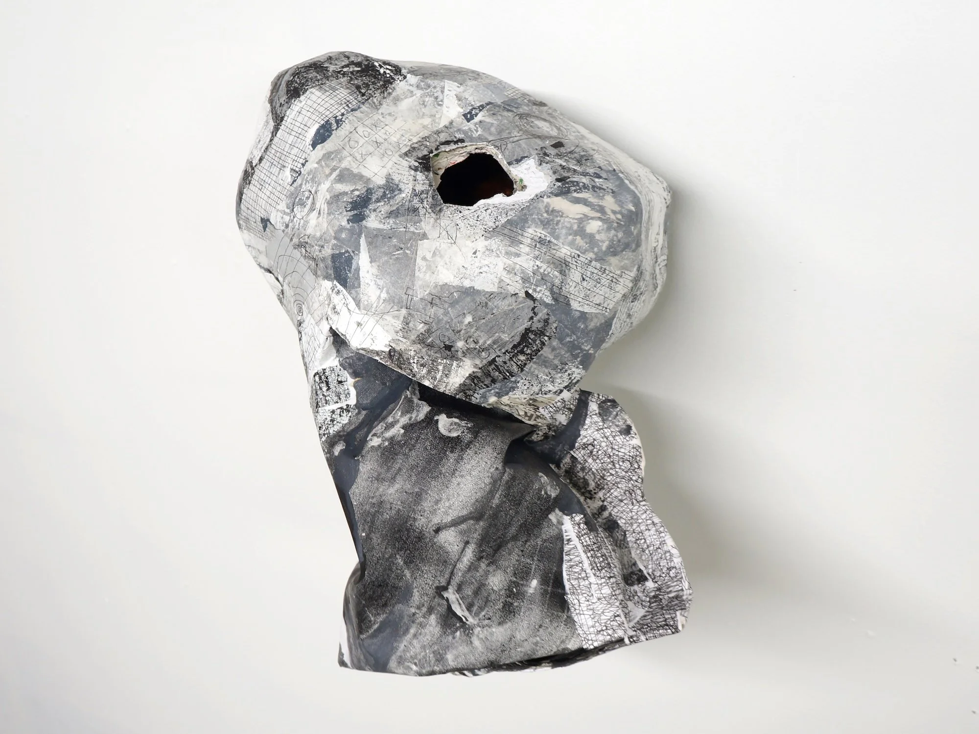 Untitled, 2017, papier-mâché, canvas, plaster, and paint, 18 x 16 x 8.5 Inches