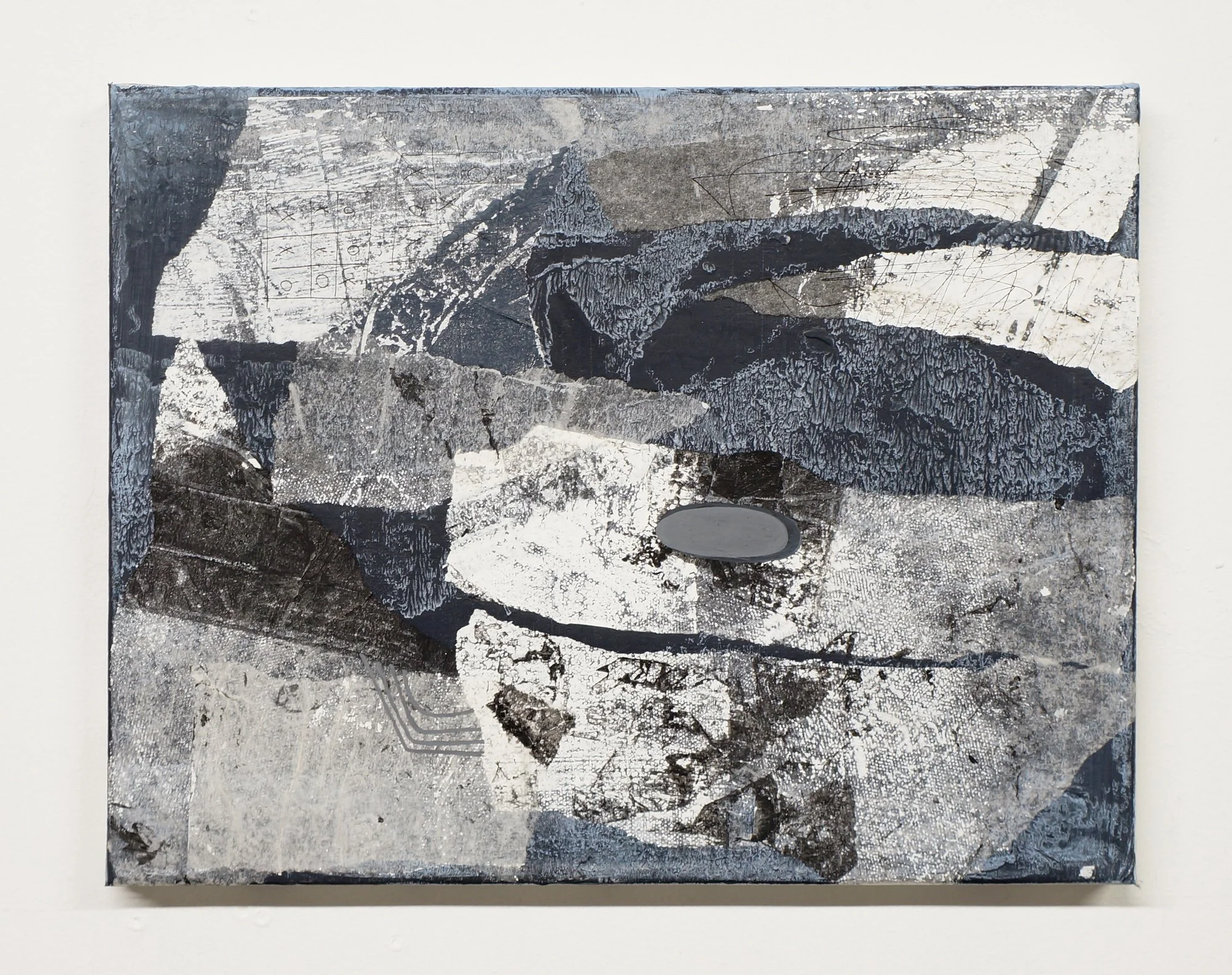 Untitled, 2017, ink, gouache, and collage on canvas, 12 x 16 inches