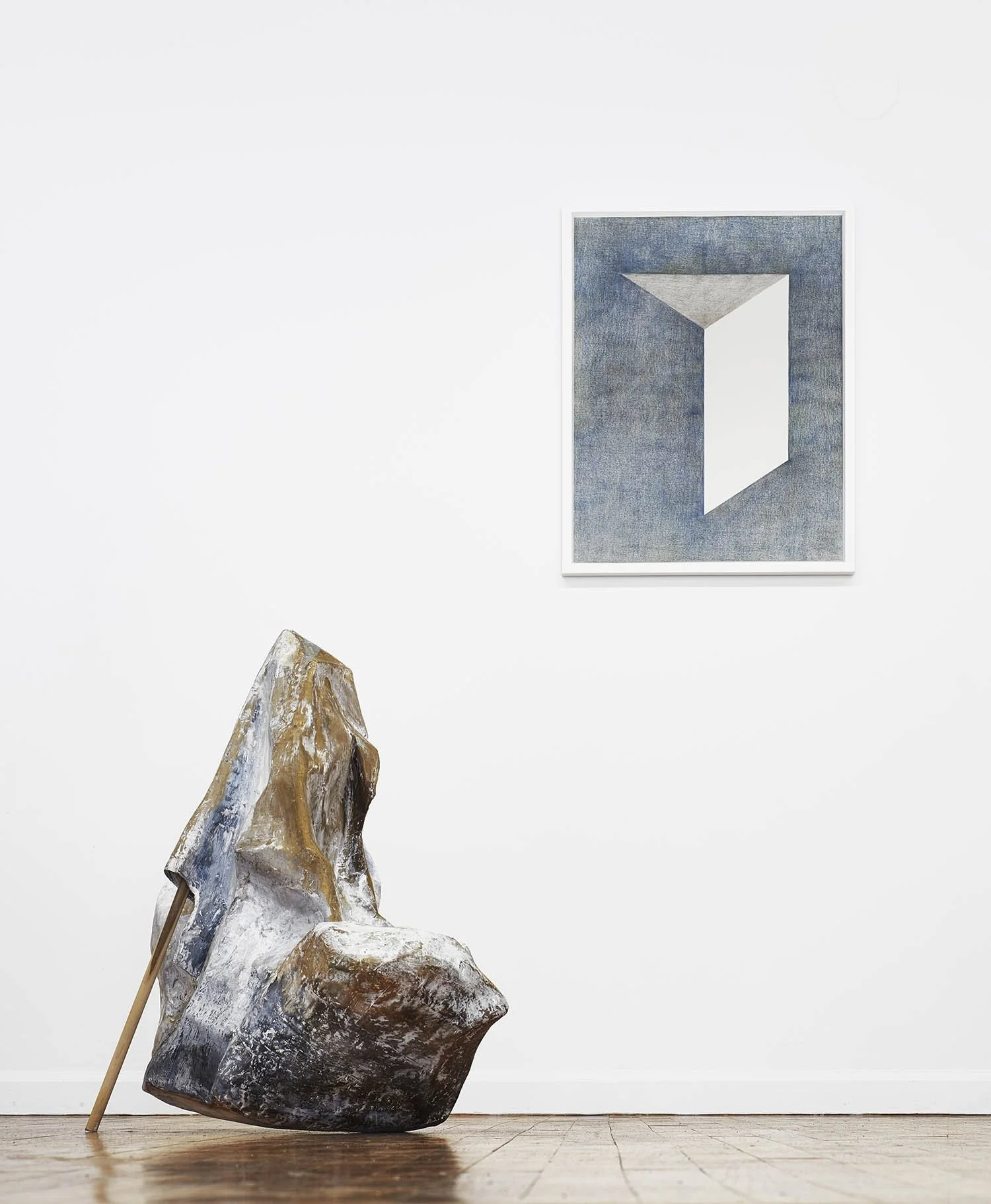 Untitled, 2018, papier-mâché, wood stick, paint, and compound joint, 28 x 24 x 19 inches