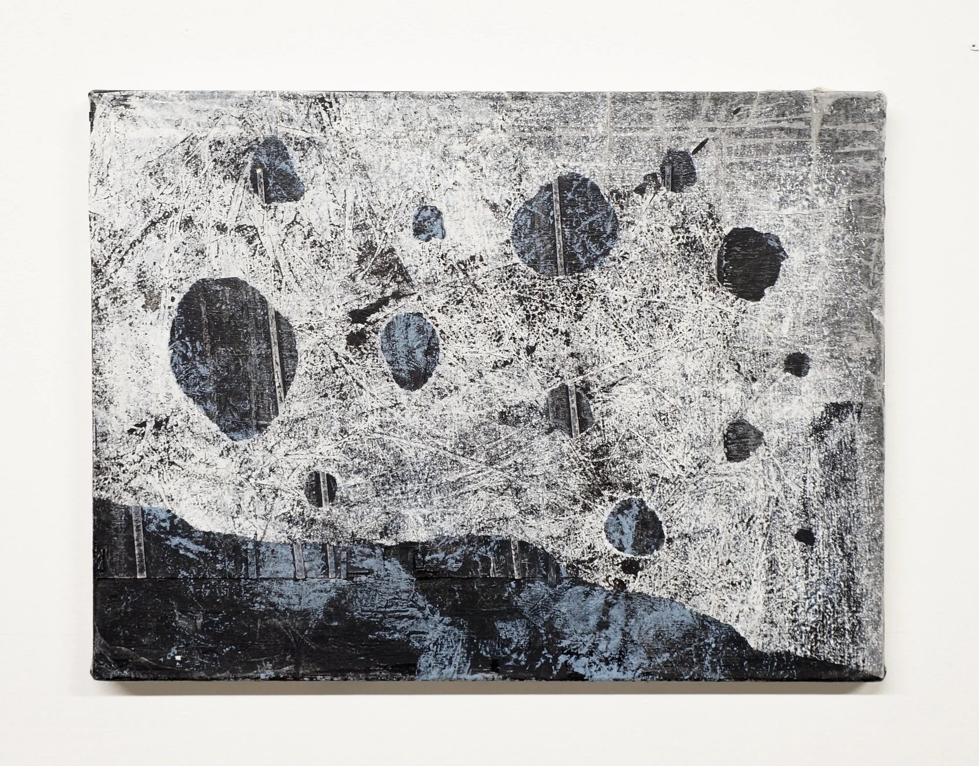 Untitled, 2017, ink, gouache, and collage on canvas, 12 x 16 inches