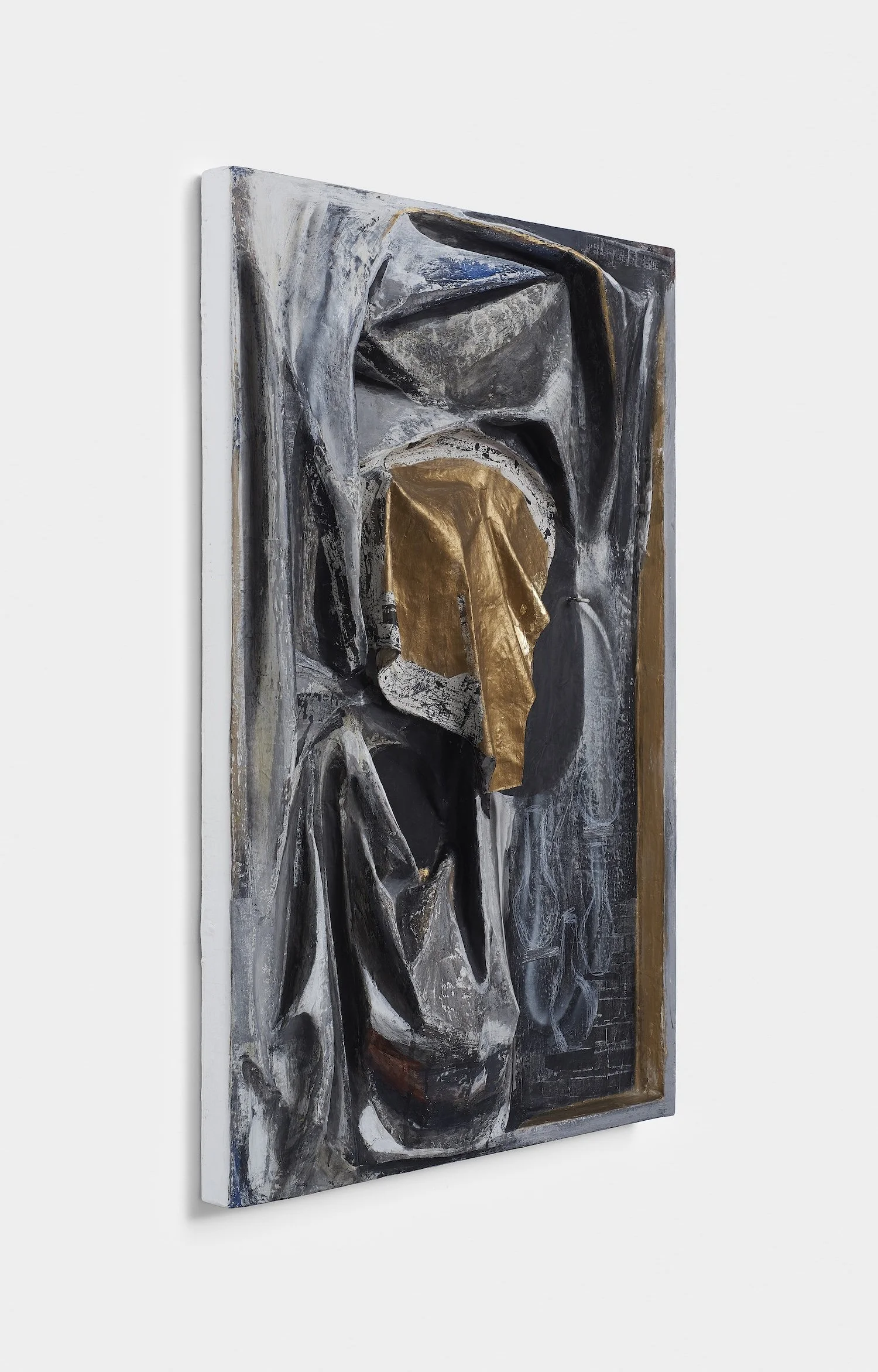 Fallen Painting, 2018, papier-mâché, ink, acrylic, spray paint, flashe paint on panel,
36 x 5 x 24 inches