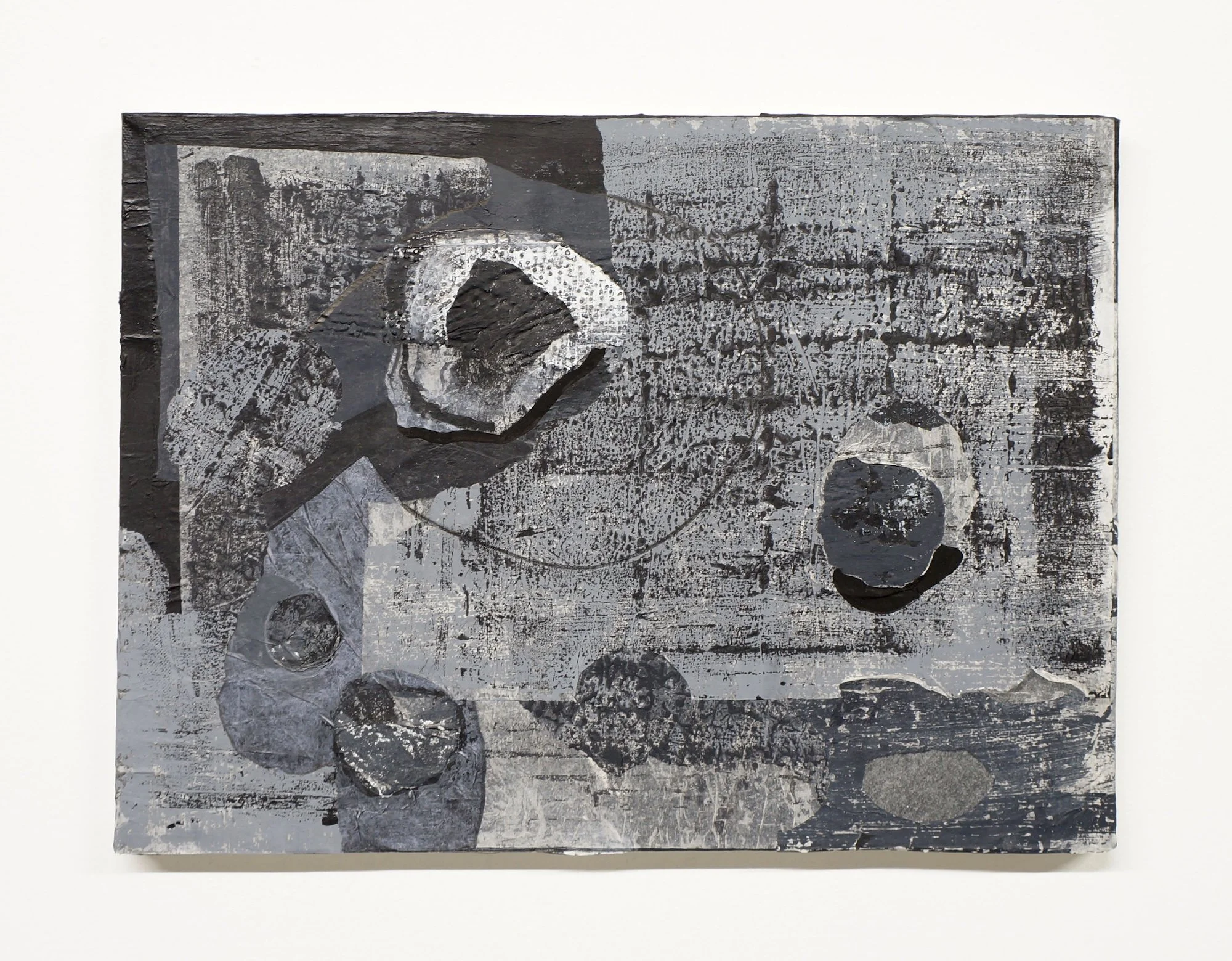 Untitled, 2017, ink, gouache, and collage on canvas, 12 x 16 inches