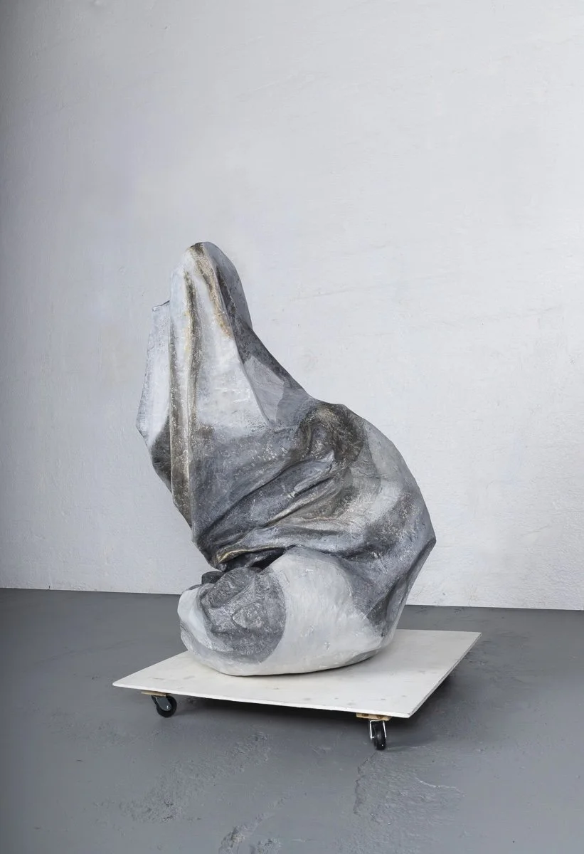 Folded Figurine, 2020, papier-mâché, graphite, acrylic paint, and colored pencil, 36x24x21 inches
