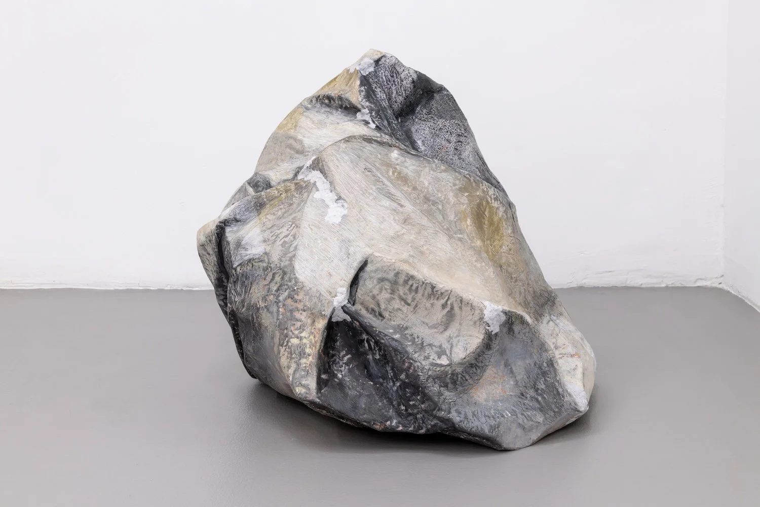 Folded Ground, 2019, papier-mâché, graphite, acrylic paint, and colored pencil, 25 x 25 x 24 inches