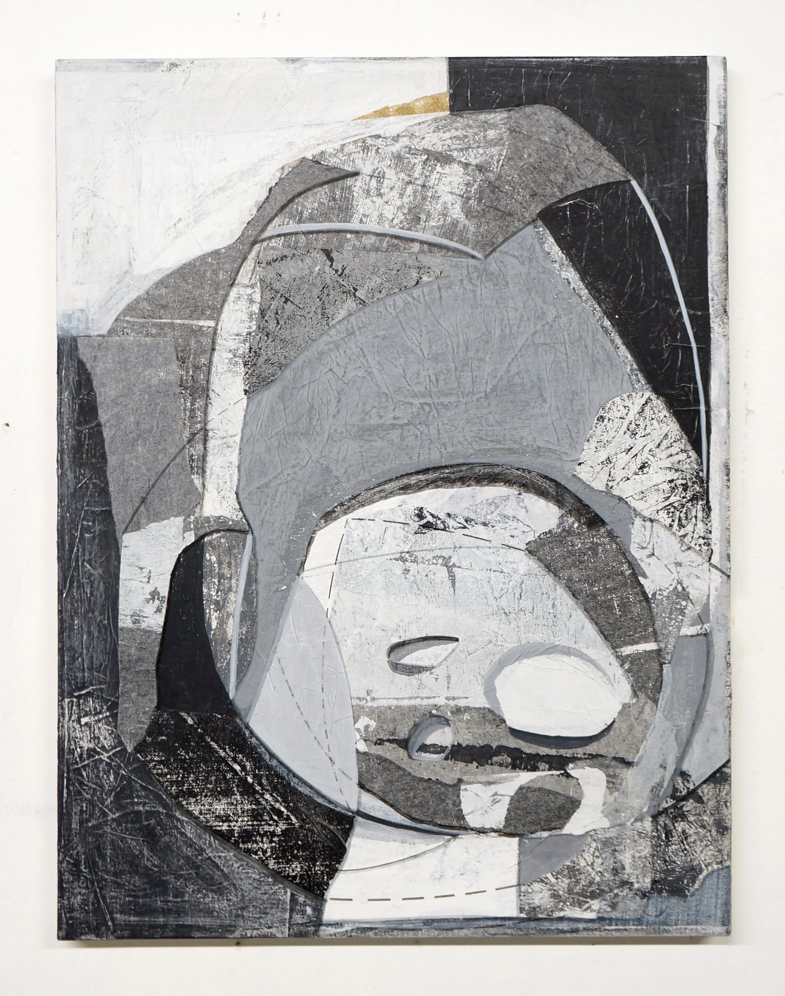 Spheres of Contingency, 2017, ink, acrylic, flashe paint and collage on canvas, 24 x 18 inches