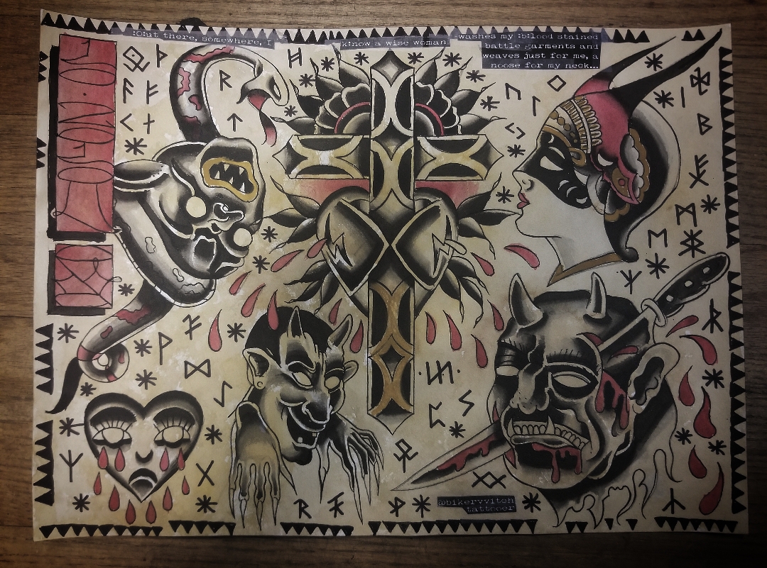 finished watercolor painting and some background detail fillers added using a black sharpie marker. 