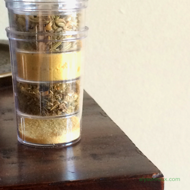 Use a cosmetics container to keep your favorite spices within reach.