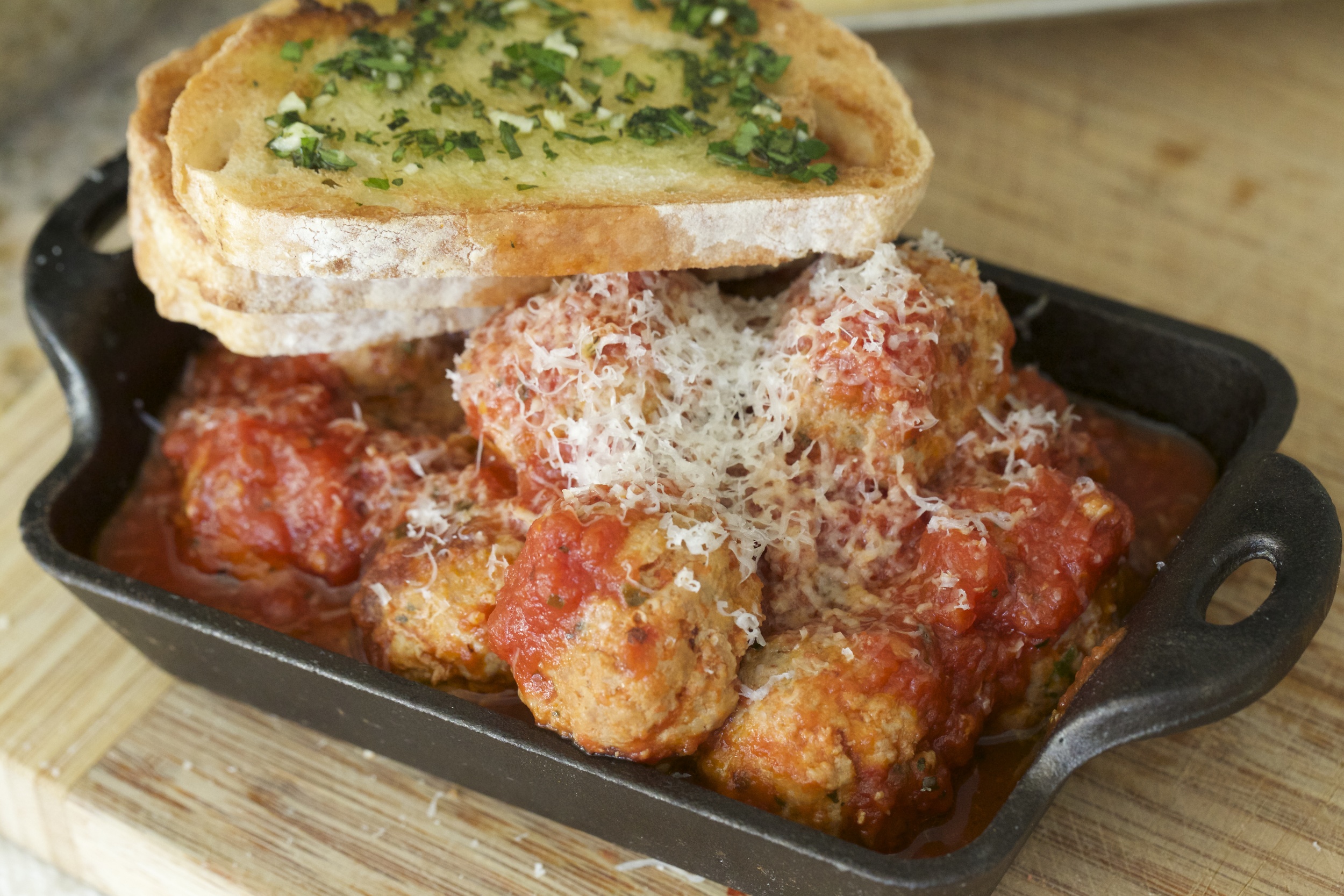 Spicy Meatballs with Herb Toast